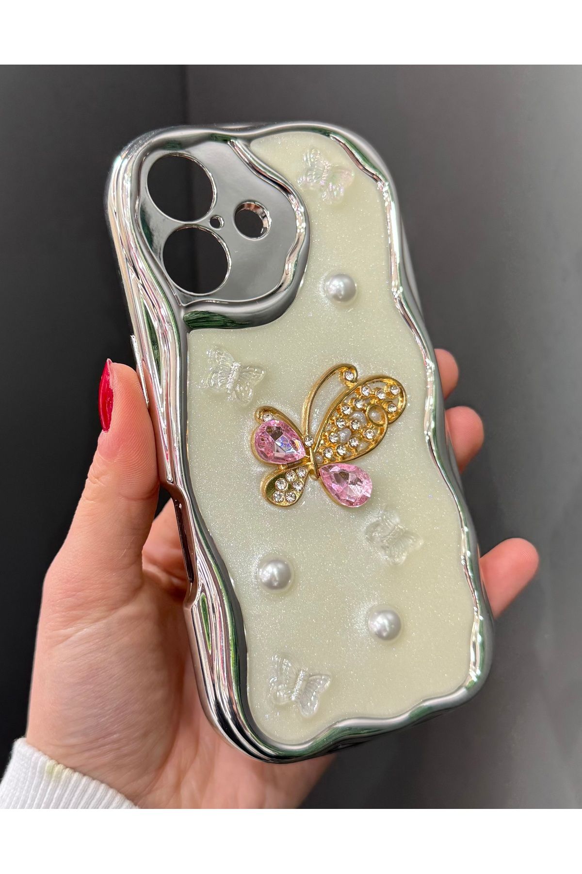 ABAS İPhone 16 renkli kelebekli lüks kılıf