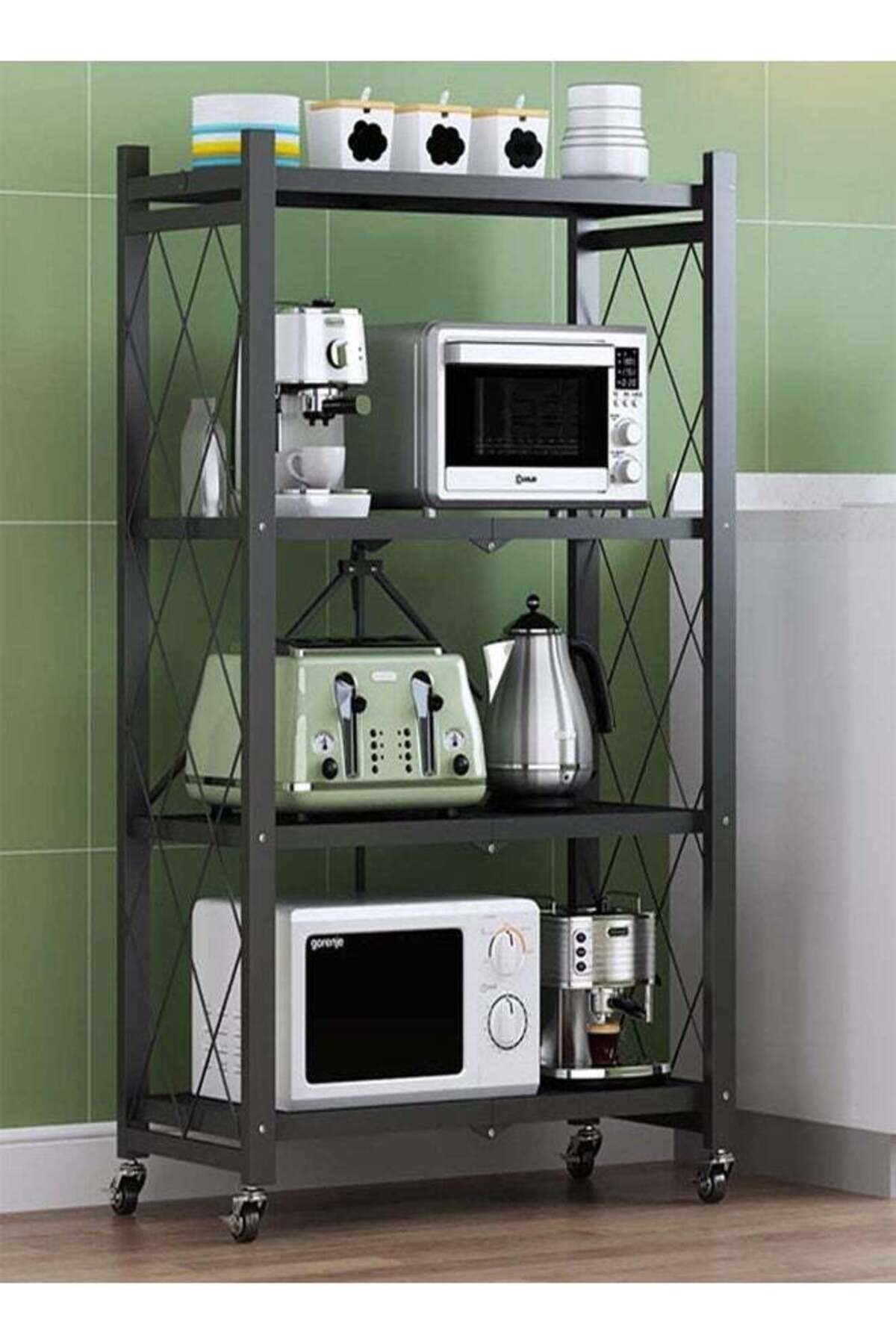 Cady One رف تخزين مطبخ قابل للطي بأربع طبقات مع عجلات