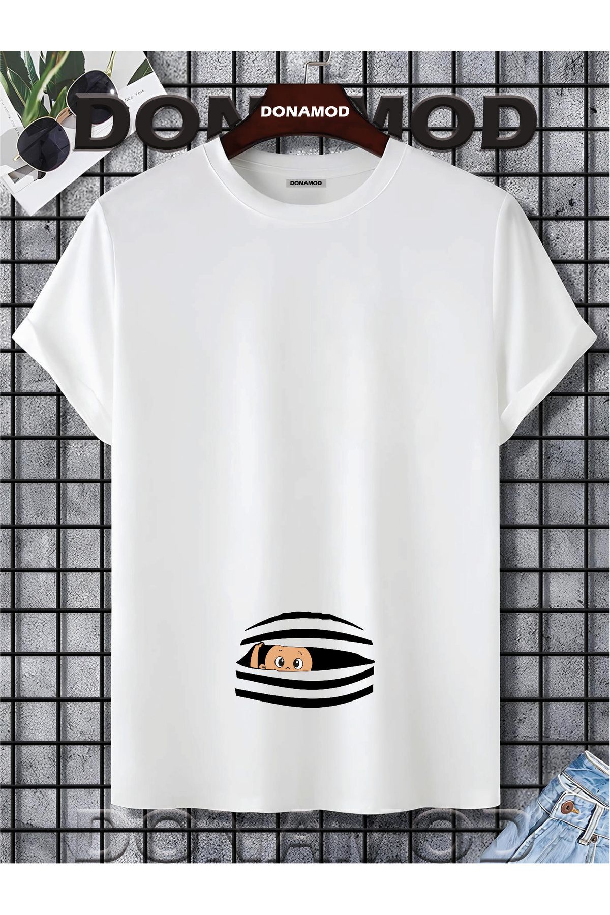 donamod Siyah Beyaz Unisex Kısa Kollu Oversize Geniş Kalıp Hamile Bebek Anne Hediye Tasarımlı Tişört T shirt