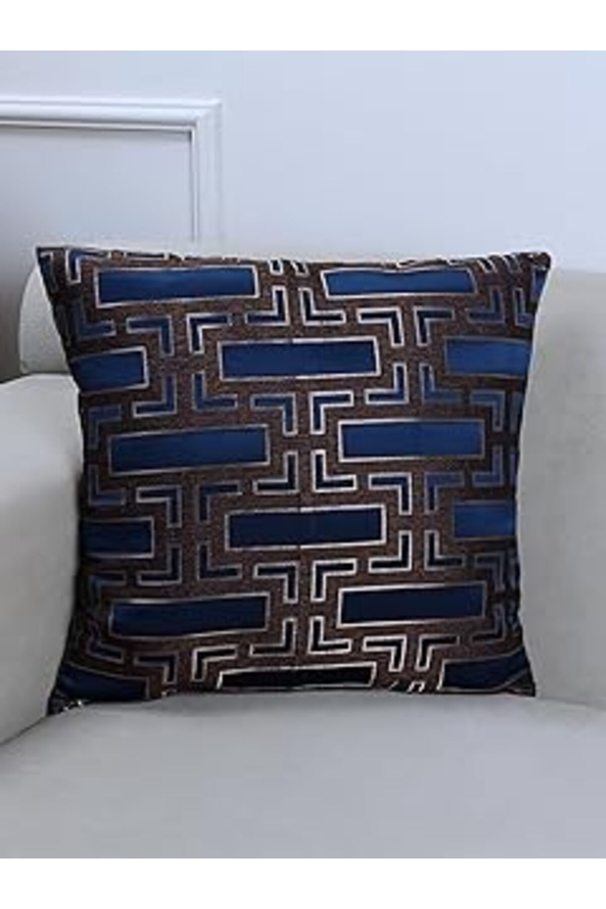 karadağsb Vanilla Home Blocks Lacivert 45X45Cm Kare Desenli Kırlent Kılıfı