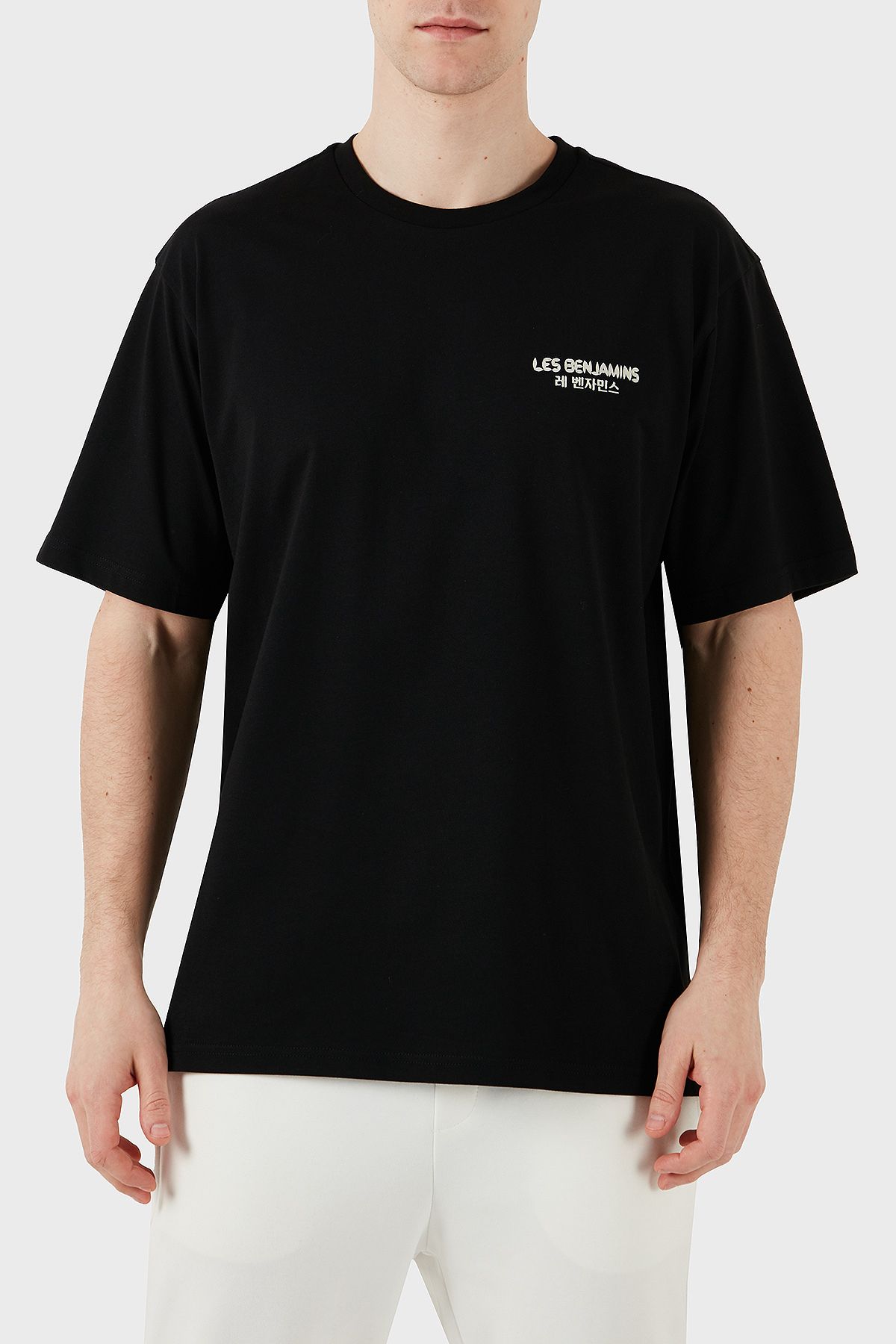 LES BENJAMINS Sırt Baskılı % 100 Pamuk Relaxed Fit Bisiklet Yaka T Shirt Erkek T SHİRT LB25SSUNLMUTS
