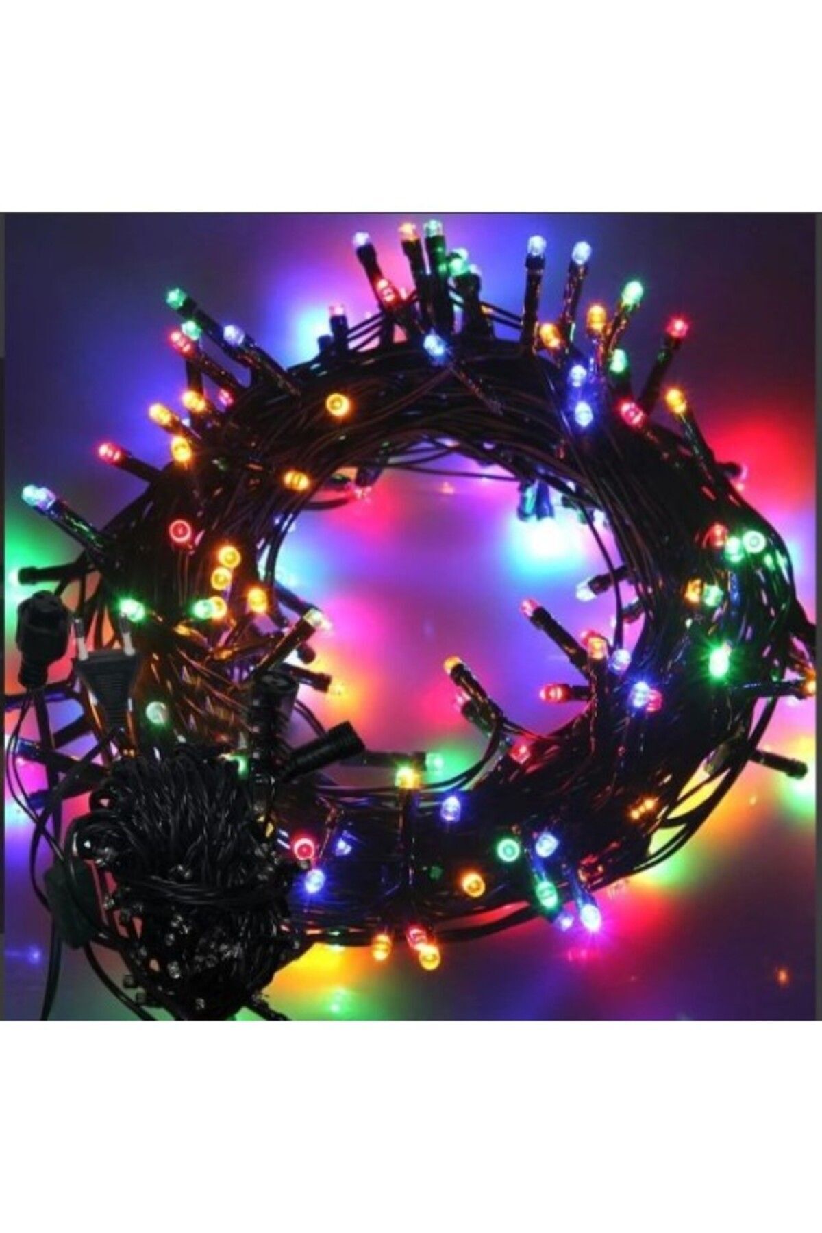 Acousticworld 10m Boncuk Lamba RGB 8 Fonksiyon 100 Led Fişli Uzatma Kablolu siyah kablo