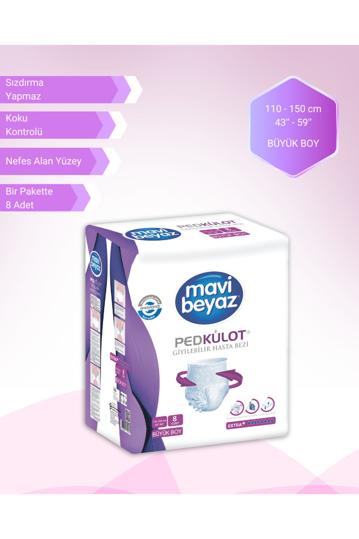 Mavi beyaz Külotlu Hasta Bezi Büyük Boy 8'li