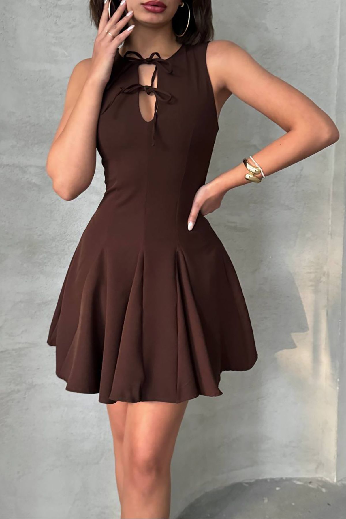 XXL BUTİK XXL Butik kadın sıfır kol astarsız mini elbise X-NBG084