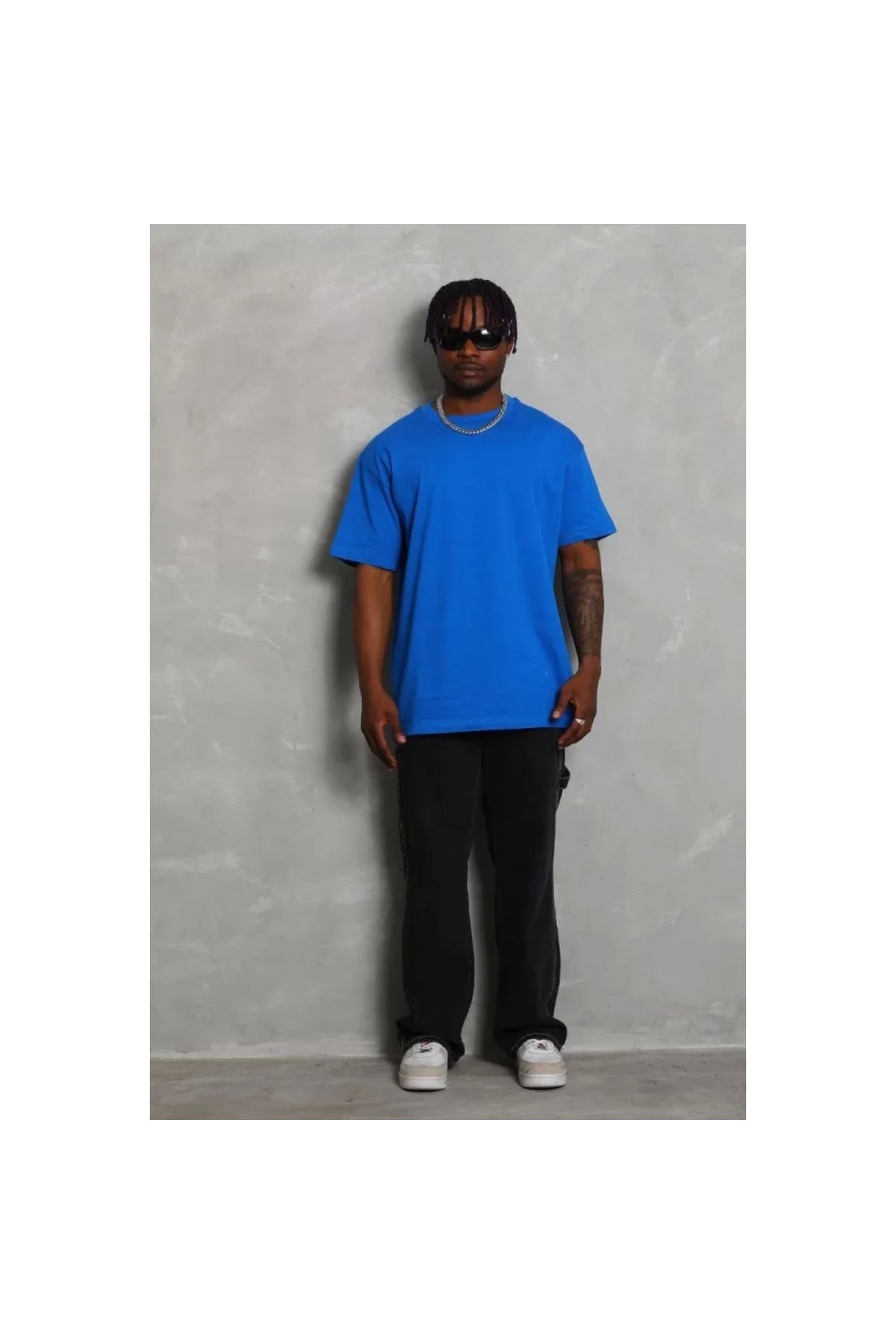 Narnuga Unisex Oversize Düz Bisiklet Yaka TShirt