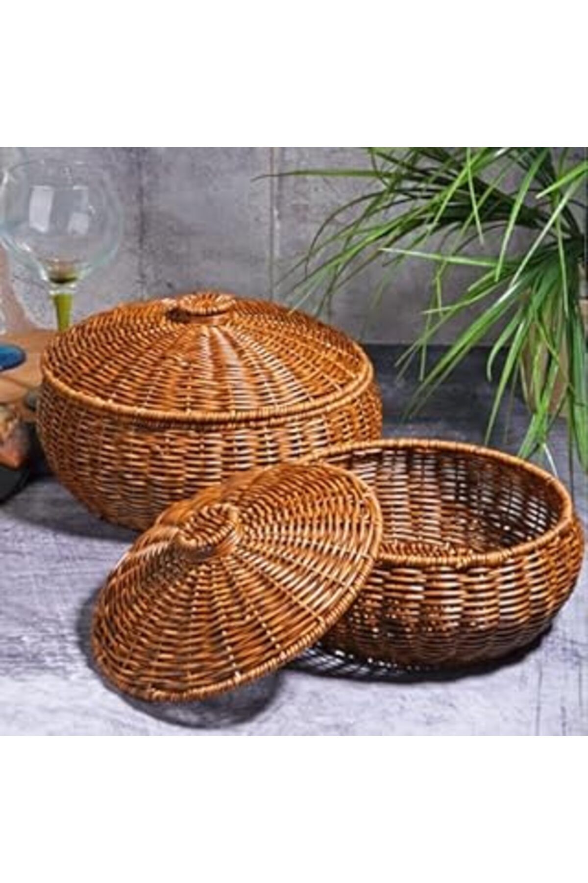 karadağsb Kosova Wicker 2'Li Yuvarlak Sepet