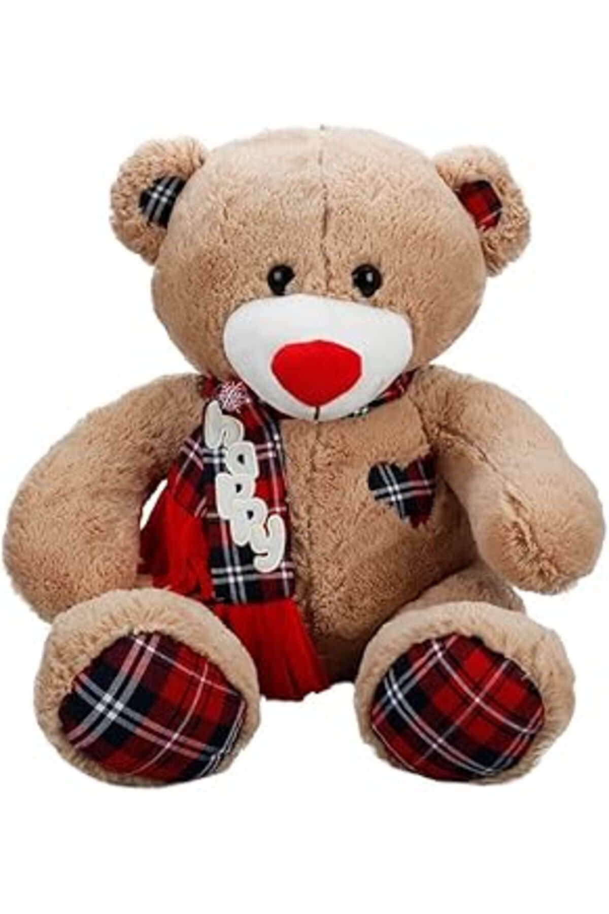 karadağsb Puffy Friends Peluş Ayi Oturan Happy Ekose Atkili 60Cm.2R.