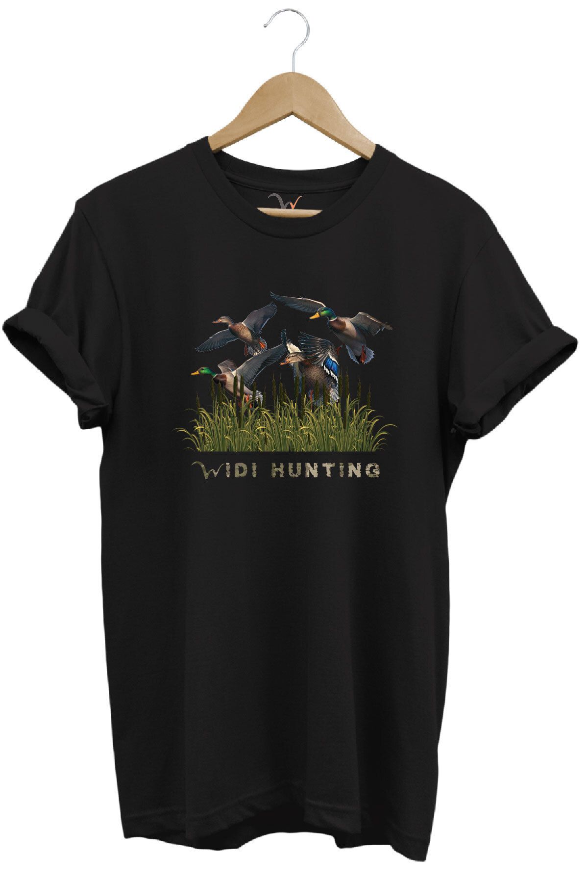 WİDİ Widi Hunting Avcılık Ördek Avı Baskılı %100 Pamuk Regular Fit Bisiklet Yaka T-Shirt