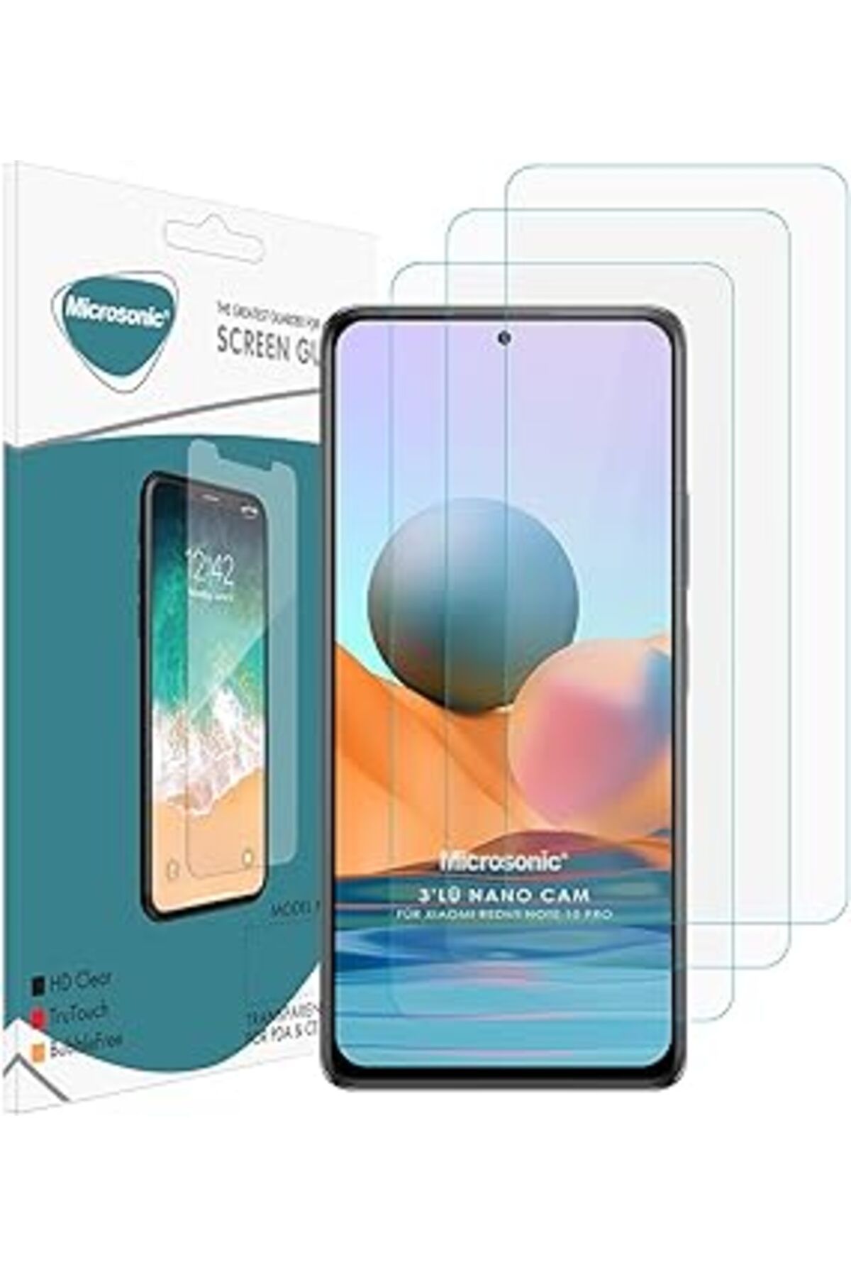 Pazarcan Microsonic Xiaomi Redmi Note 10 Pro Screen Protector Nano Glass Cam Ekran Koruyucu (3'Lü Paket) [Re