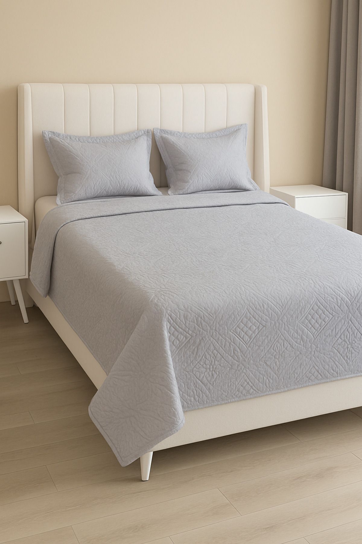 MixCotton Home Çift Kişilik Saten Pamuk Kapitone Çift Taraflı Çantalı Yatak Örtüsü ve 2 Li Yastık Kılıfı