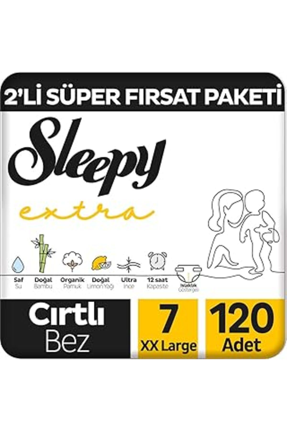 Mu Art Sleepy Extra Günlük Aktivite 2'Li Fırsat Paketi Bebek Bezi 7 Numara Xxlarge 120 Adet
