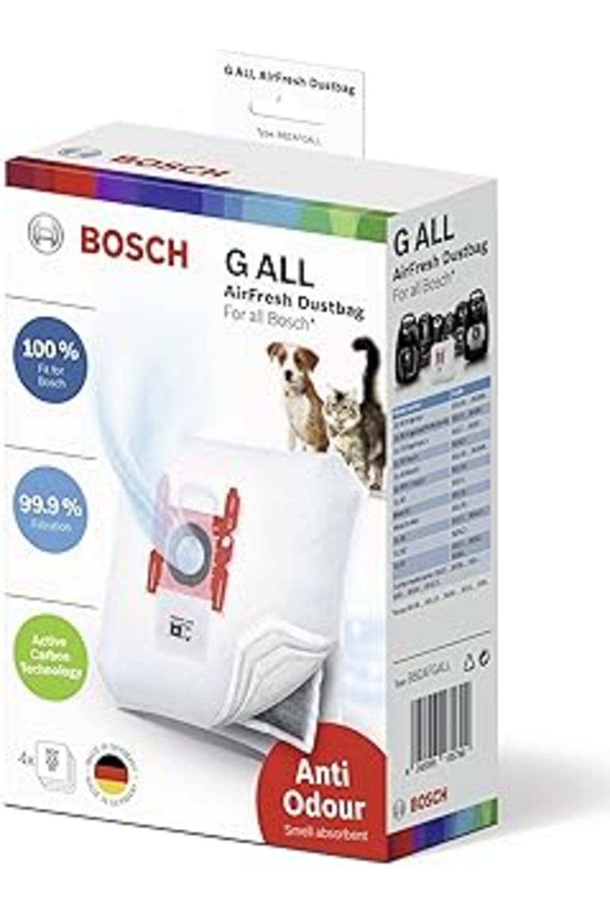 karadağsb Bosch 4 X Elektrikli Süpürge Torbası Airfresh Tip G All Bbzafgall,%99,9 Ince Toz Filtreleme, Hayvan