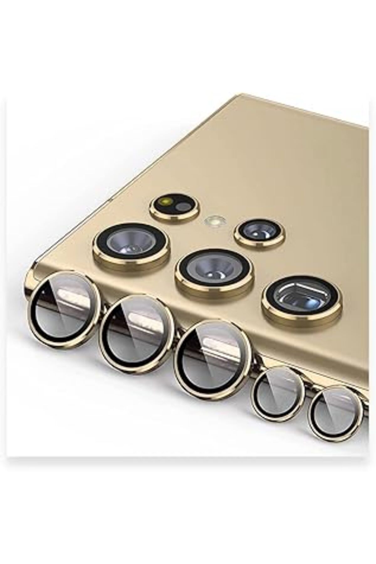 Pazarcan Samsung Galaxy S23 Ultra Için Kamera Lens Koruyucuları Metal Gold Renk Temperli Cam Çizilmez Bağıms