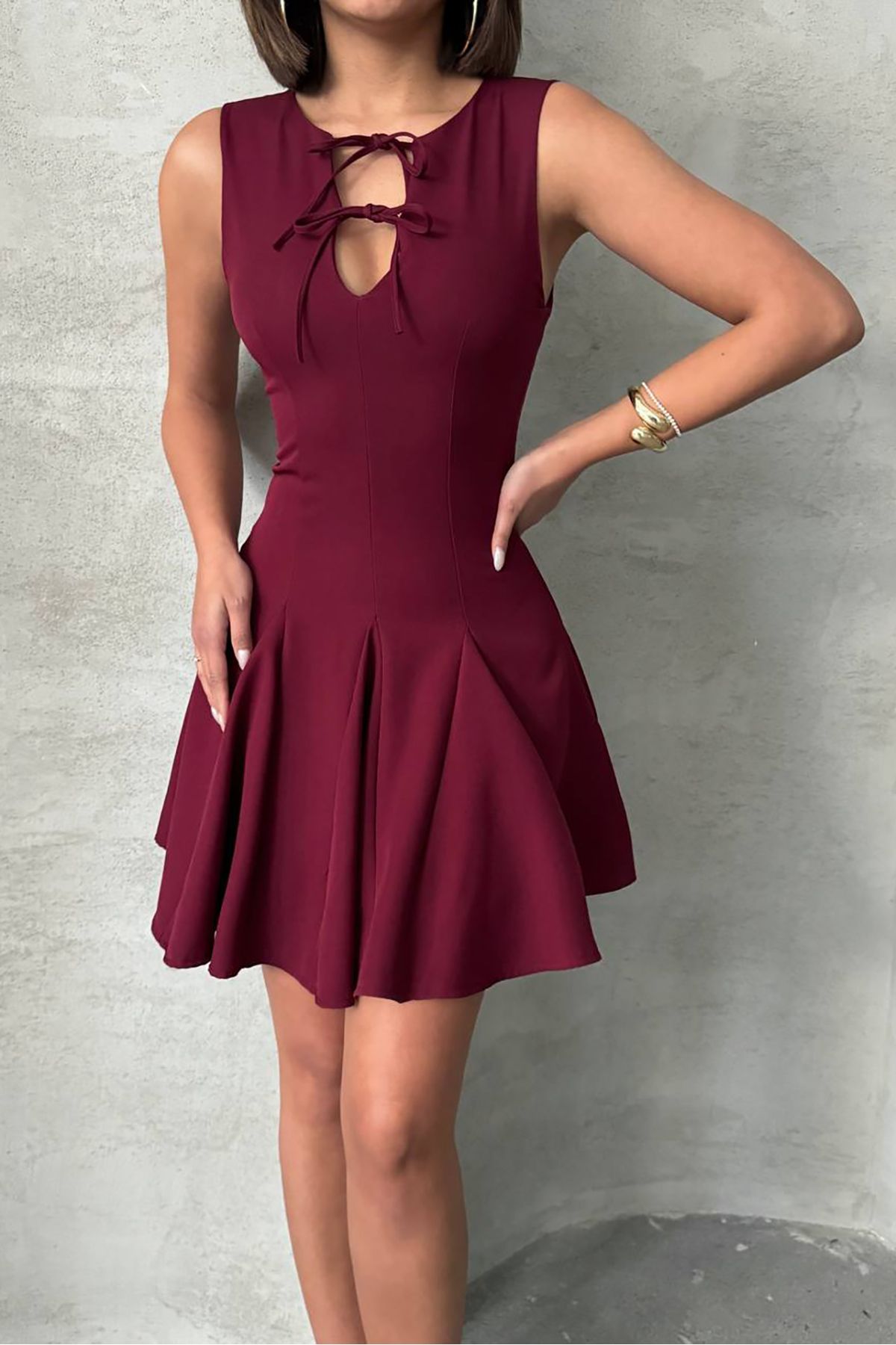 XXL BUTİK XXL Butik kadın sıfır kol astarsız mini elbise X-NBG084
