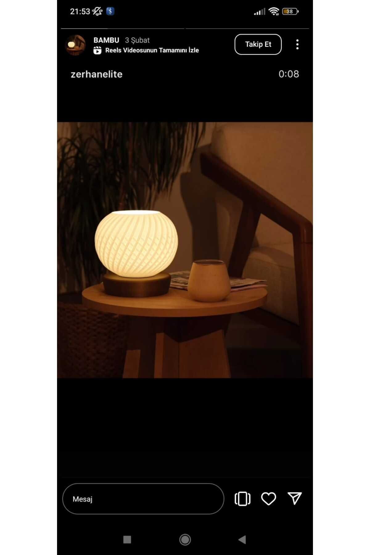 Zerhan Elite 3D Bambu Dekoratif Masa Lambası