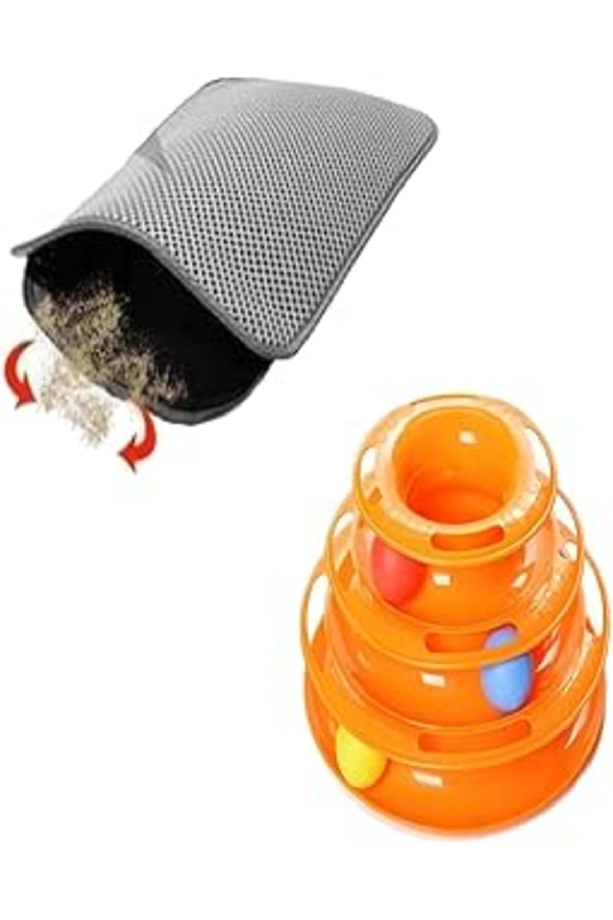 karadağsb Tineke 2 Li Set Tower Of Tracks Kedi Oyuncağı Elekli Kedi Tuvalet Paspası (GRİ)