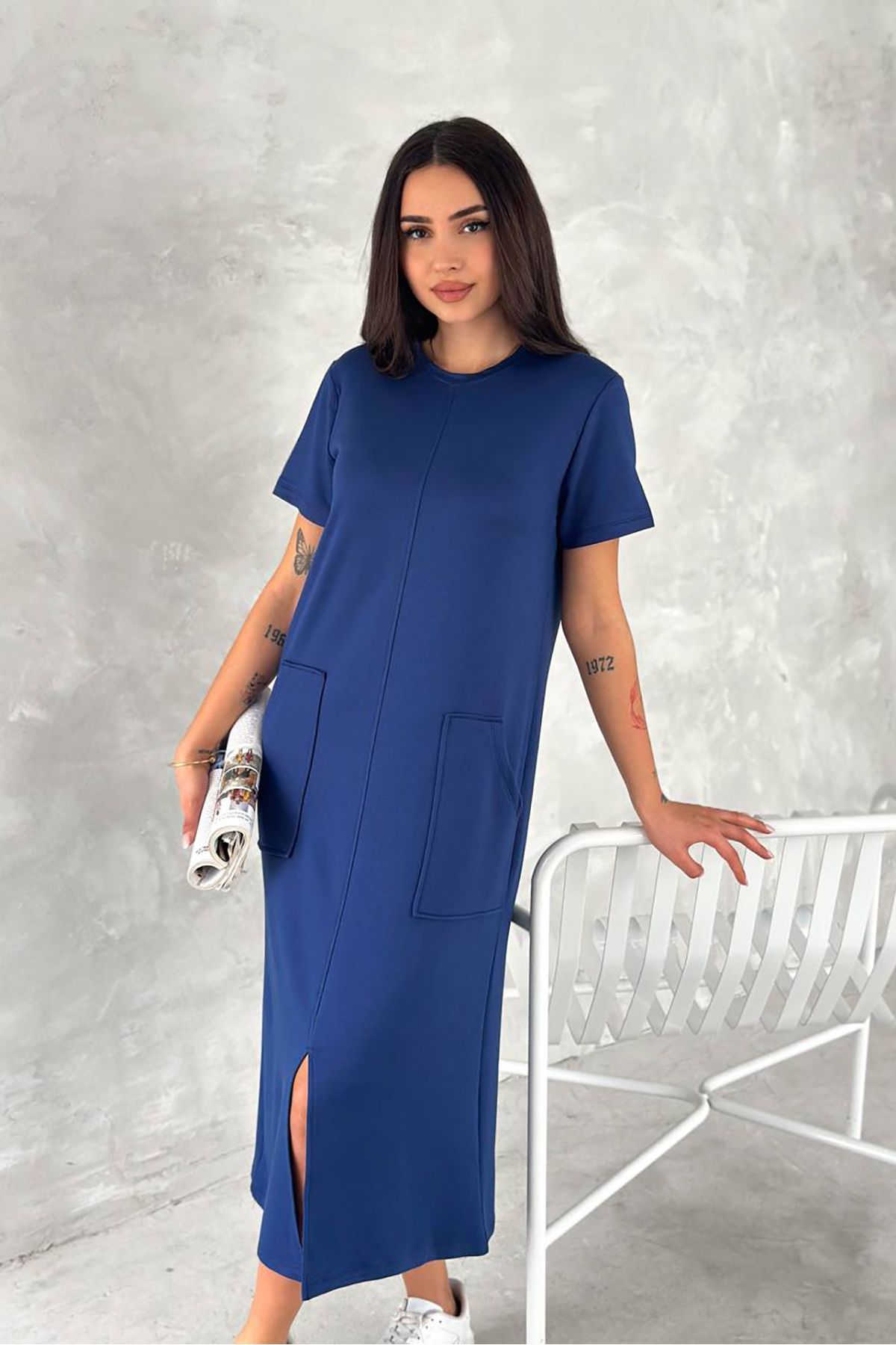 XXL BUTİK XXL Butik kadın yazlık bisiklet yaka pamuklu elbise X-NBTG004