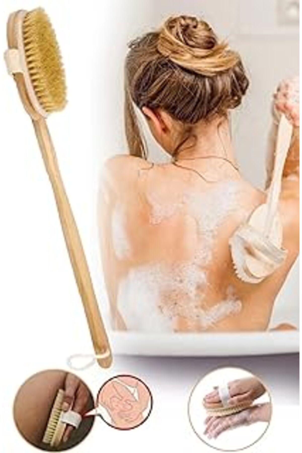 karadağsb Keyliving Ahşap Saplı Doğal At Kılı Selülit Fırçası Peeling Masaj Fırça Banyo Fırçası