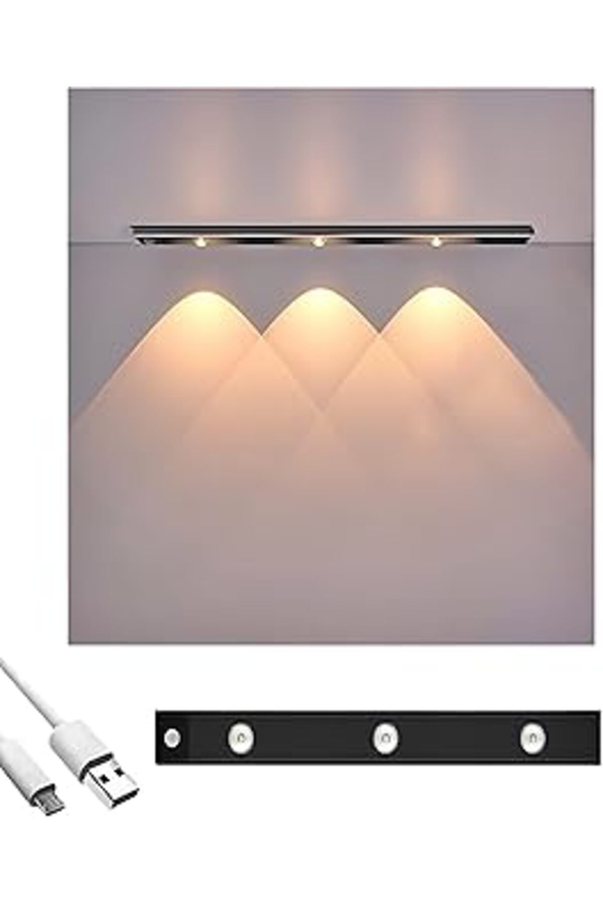 Hepta Collection Ucuz Geldi Sensörlü Şarjlı 3 Farklı Işık Renkli Dimmerli 40Cm Siyah Cata Bella Ultra Slim Kabin Led