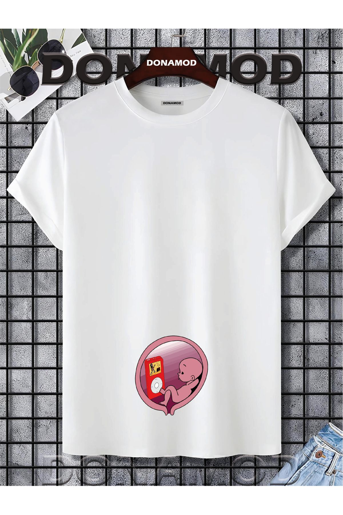 donamod Siyah Beyaz Unisex Kısa Kollu Oversize Geniş Kalıp Hamile Bebek Anne Hediye Tasarımlı Tişört T shirt