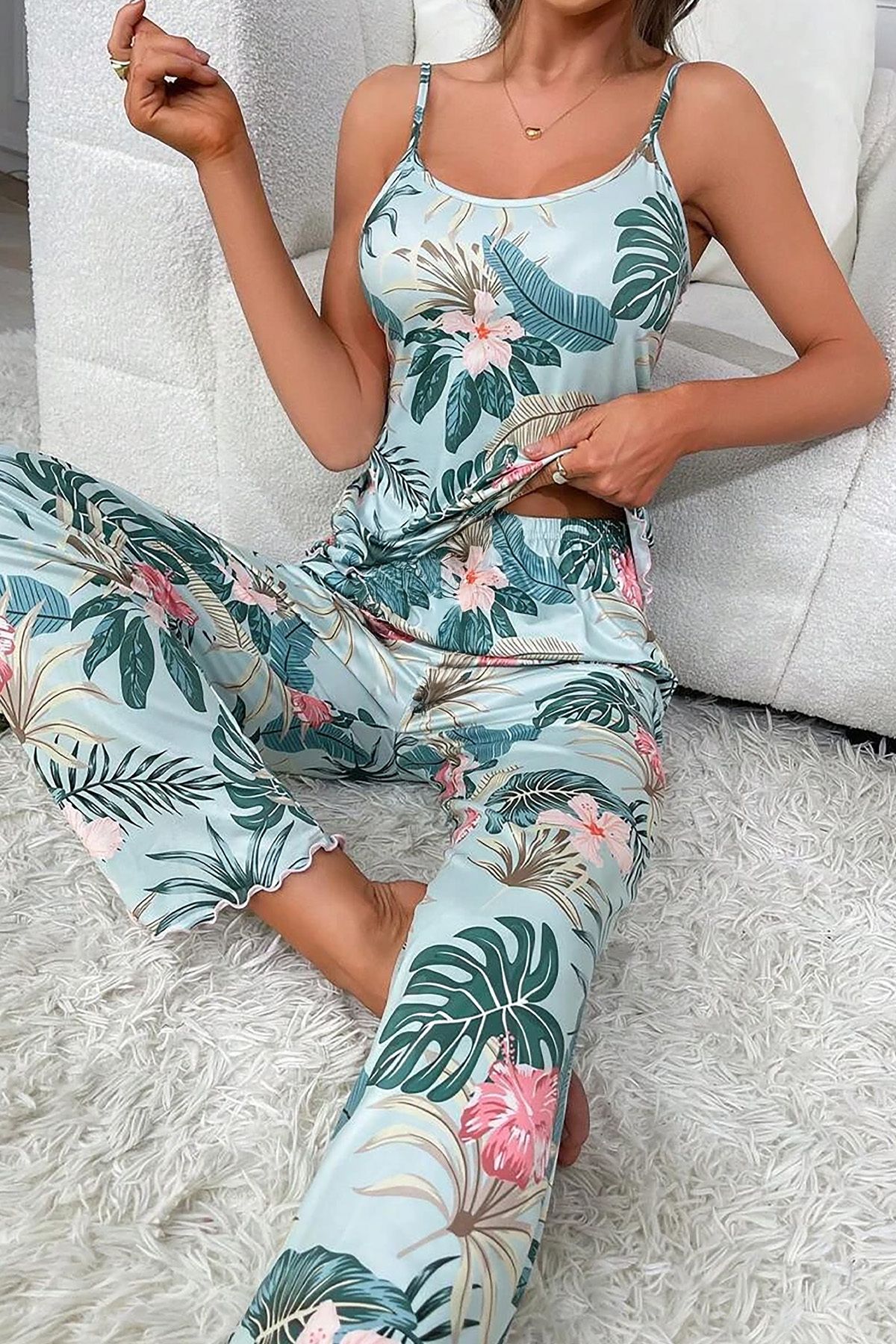 Rasabeauty Kadın Askılı Pijama Takımı Flower