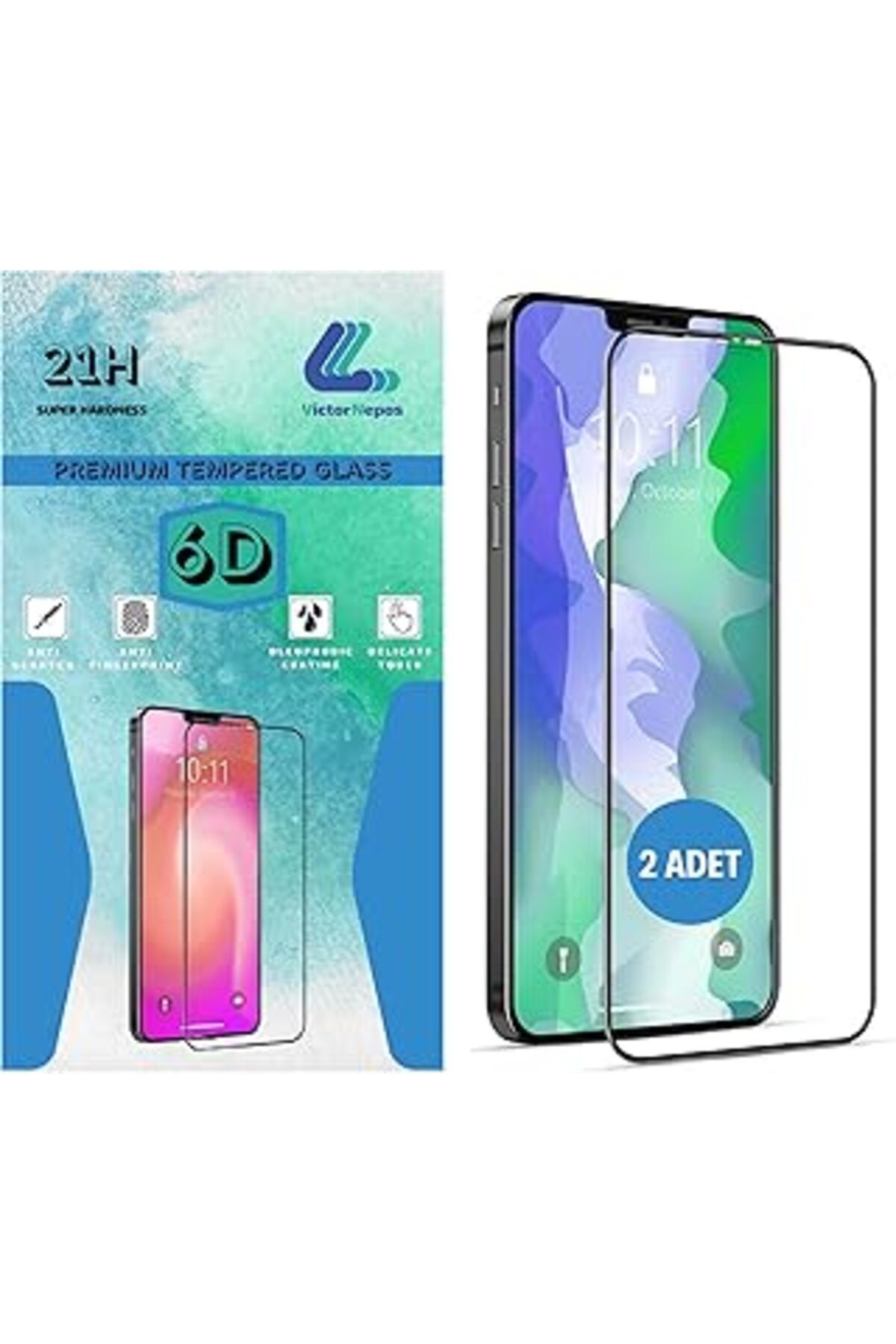 Pazarcan Victornepos Apple Iphone 12-12 Pro Uyumlu Uçtan Uca Tam Koruma 21H 6D Ekran Koruyucu 2'Li