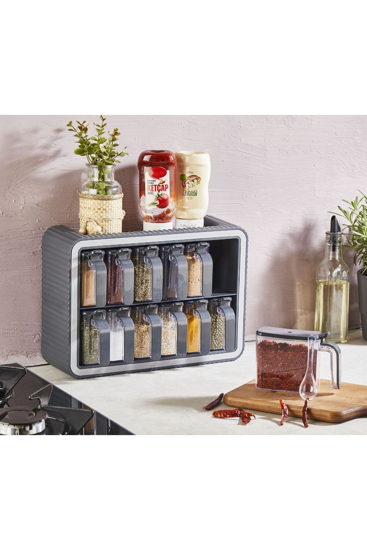 Lalisa Home Standlı 12Lİ Kendinden Yapışkanlı Kaşıklı Kapaklı Baharatlık Saklama Kabı kristal