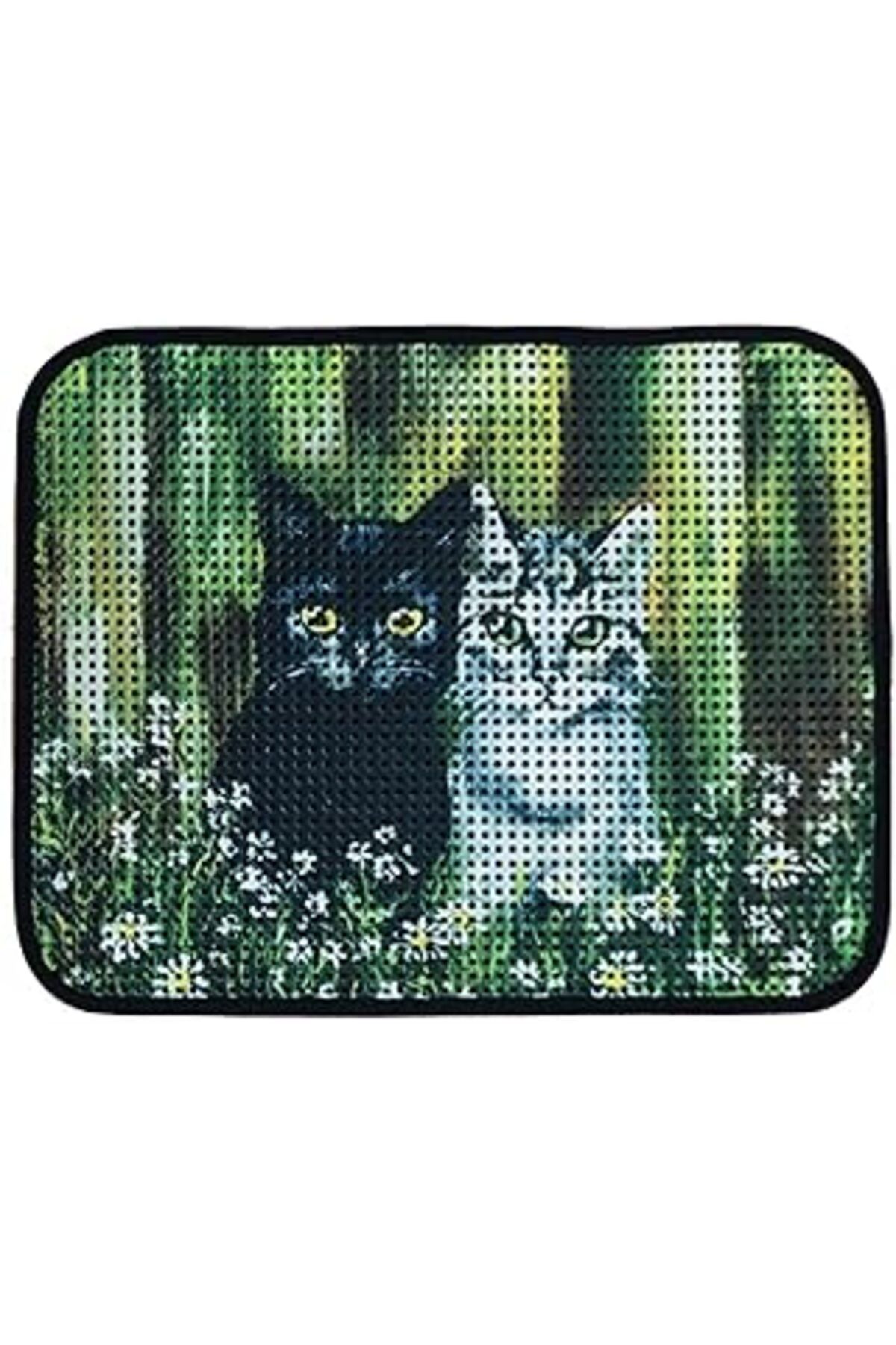 karadağsb Miapet Elekli Desenli Kedi Tuvalet Önü Paspası 60 X 45 Cm Siyah-Beyaz Kediler