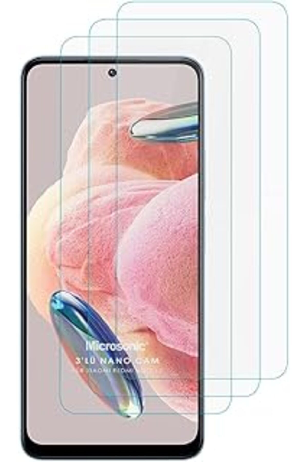 Pazarcan Microsonic Xiaomi Redmi Note 12 4G Screen Protector Nano Glass Cam Ekran Koruyucu (3`Lü Paket) [Red