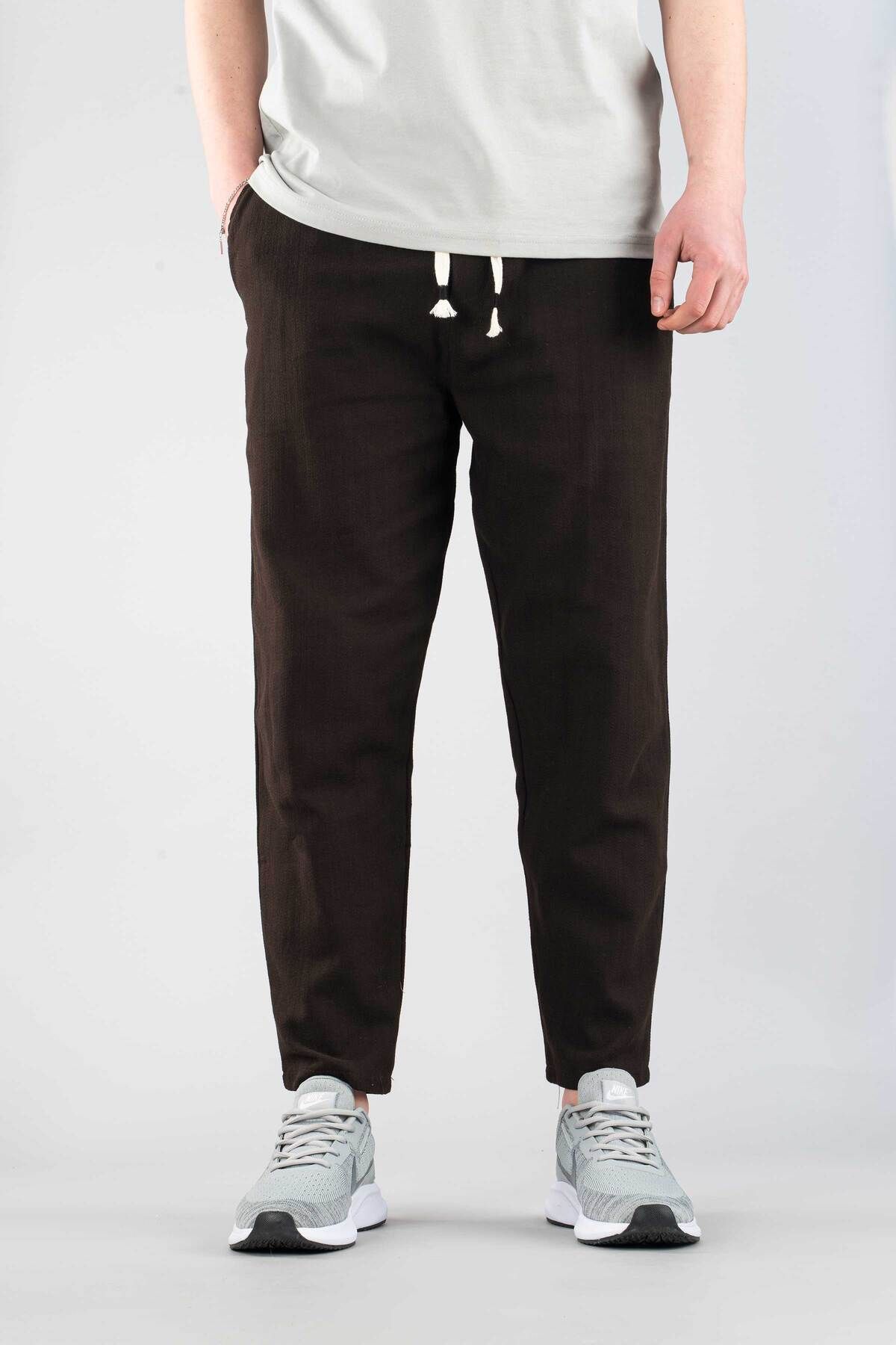 bombe Erkek Rahat Keten Boyfirend Pantolon Beli Lastikli İpli Jogger Pantolon
