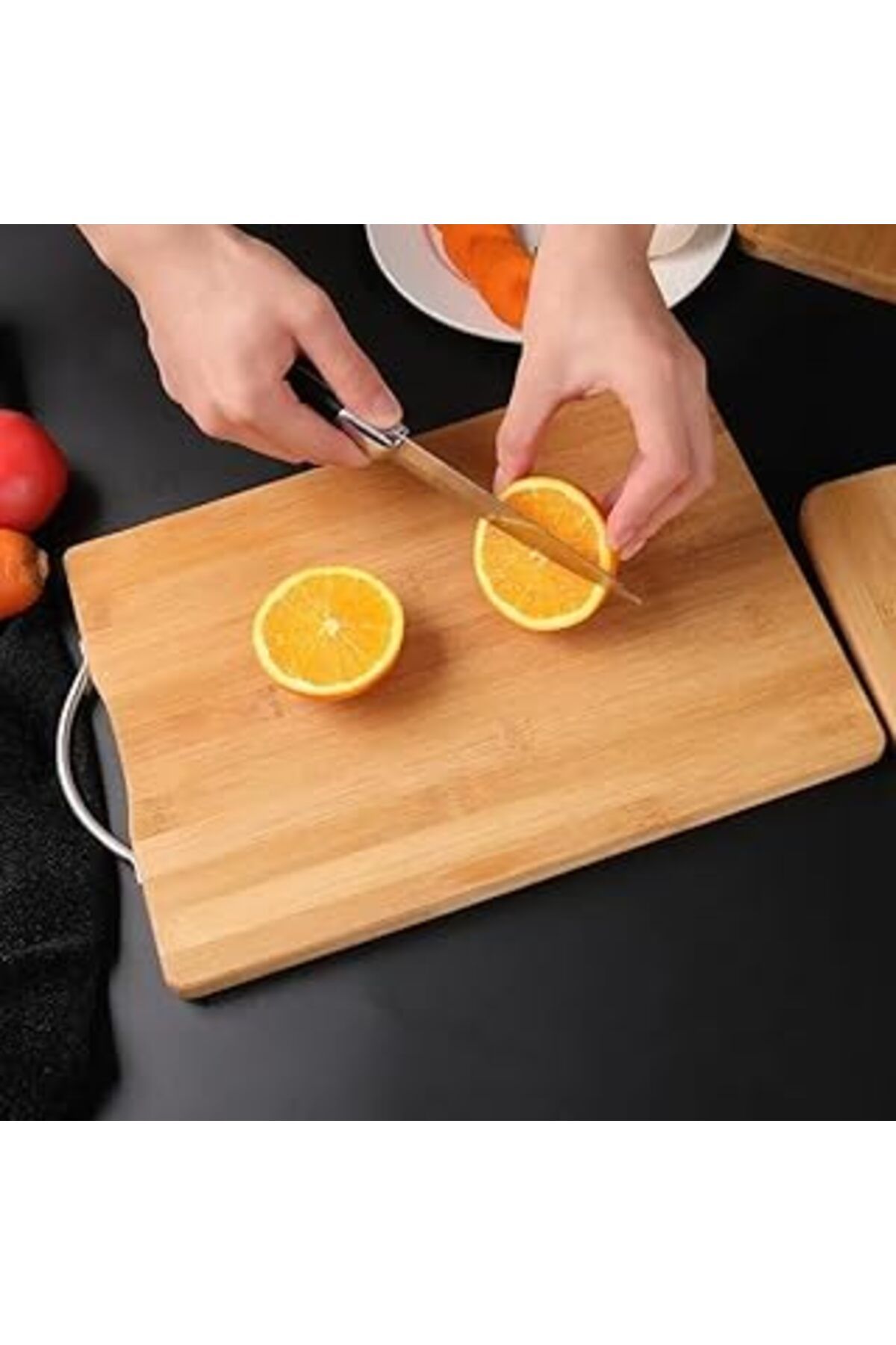 karadağsb Deconox Metal Saplı Bambu Kesme Tahtası Antibakteriel Yıkanabilir Doğrama Tahtası Dikdörtgen 34X24