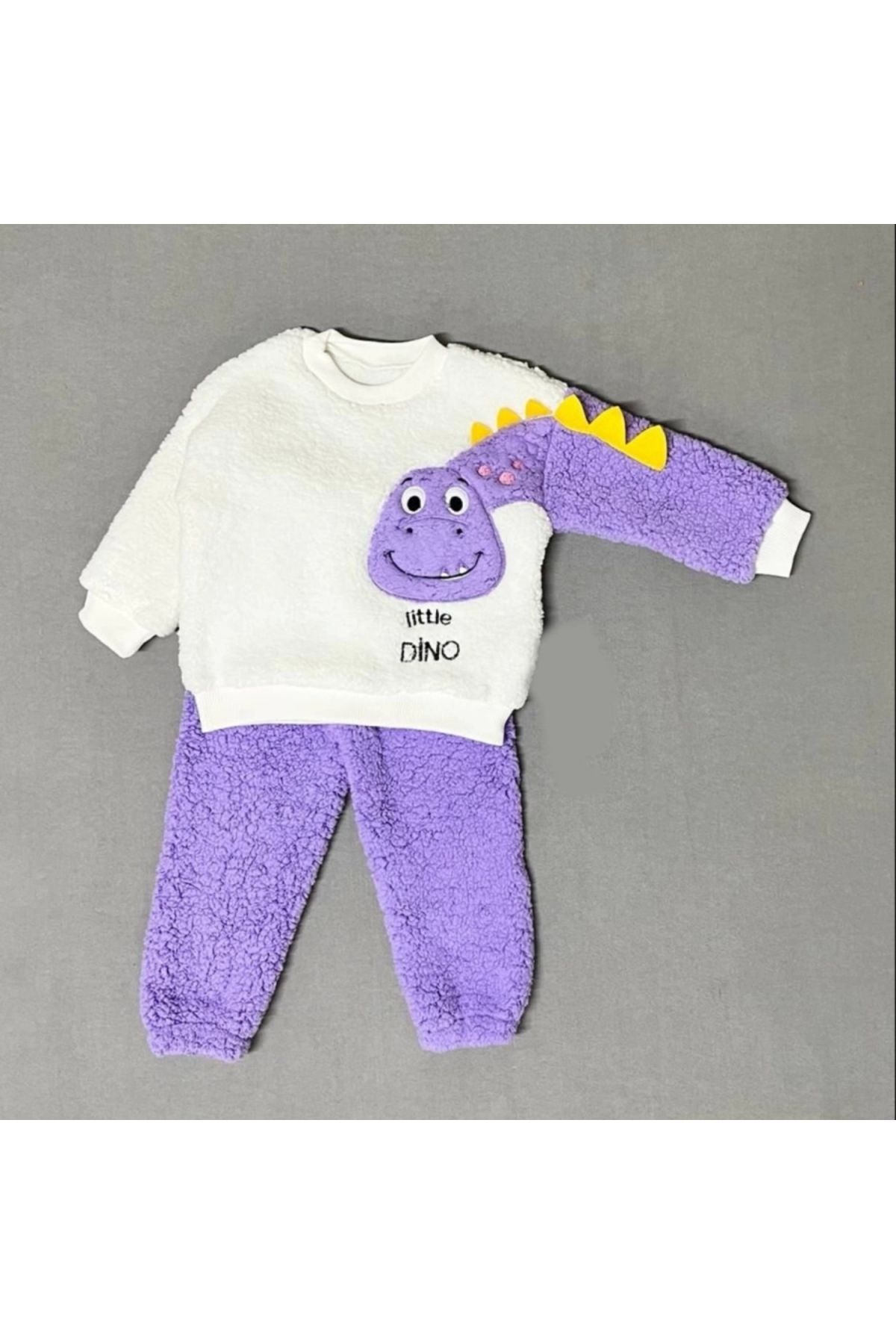 Diji Baby 1-2-3 Yaş Minik Dino Kollu Kuzu Kumaş Sweat Pantolon Uzun Kollu Kız Erkek 2 Li Takımı