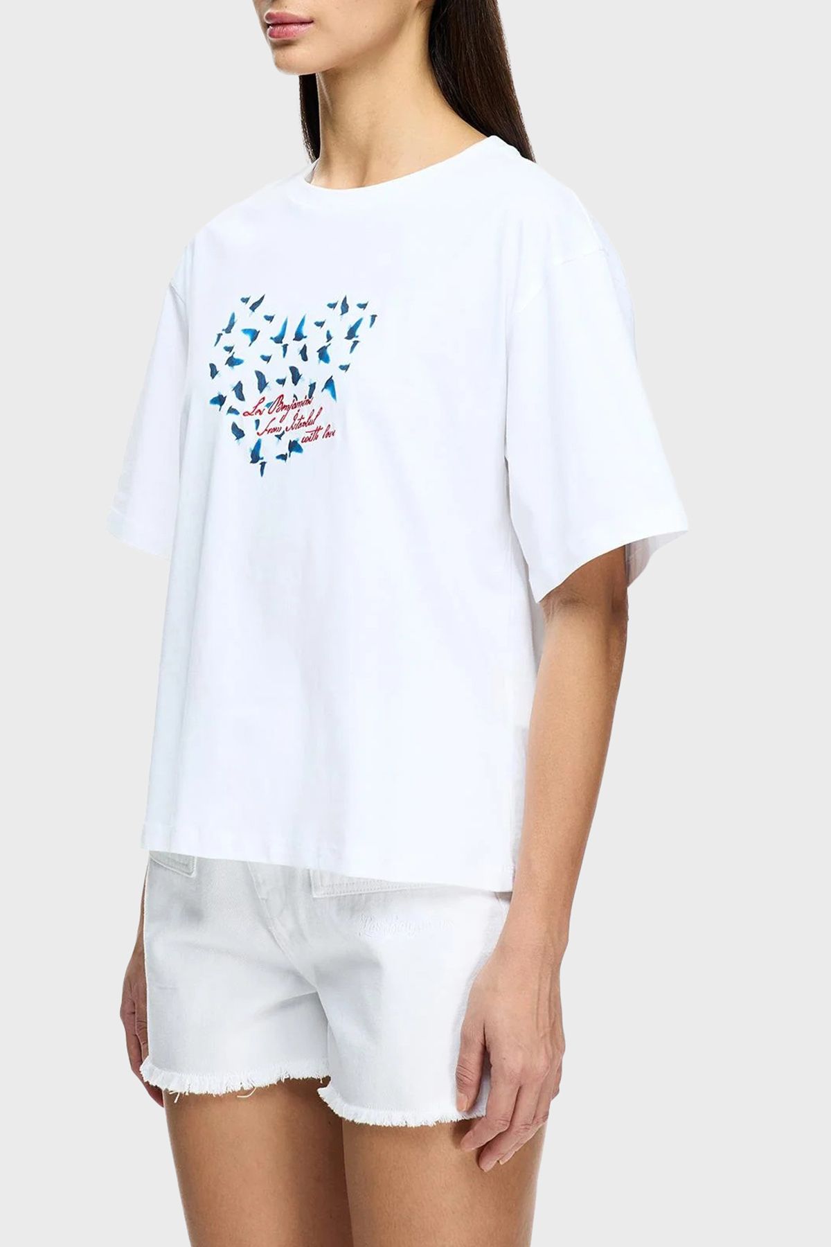 LES BENJAMINS Baskılı % 100 Pamuk Boxy Fit Bisiklet Yaka T Shirt T SHİRT LB25SSUNLFUTS