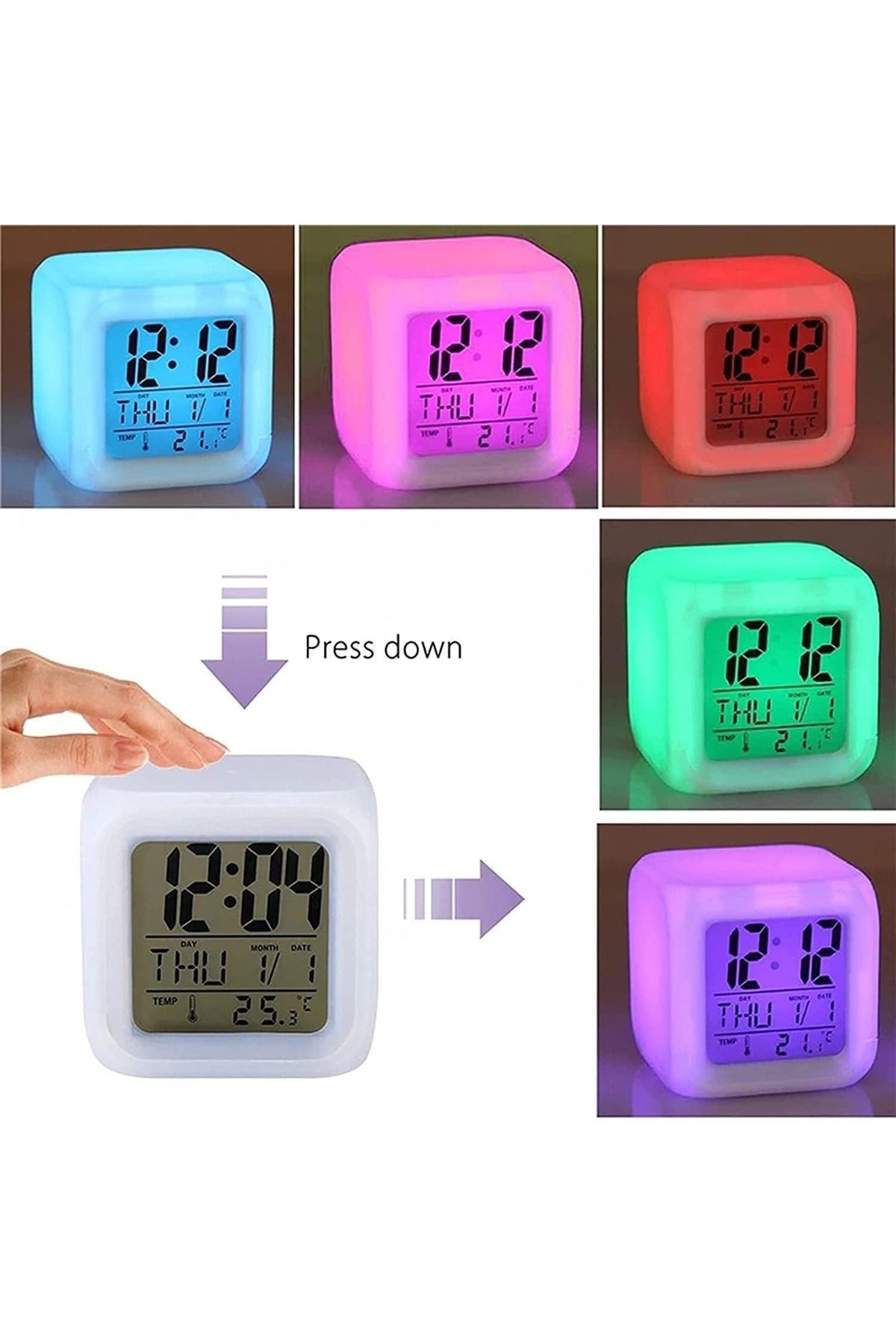 Generic-Digital 7-Color Changing LED Alarm Clock with Glowing Light, Temperature Display & Date Function 2