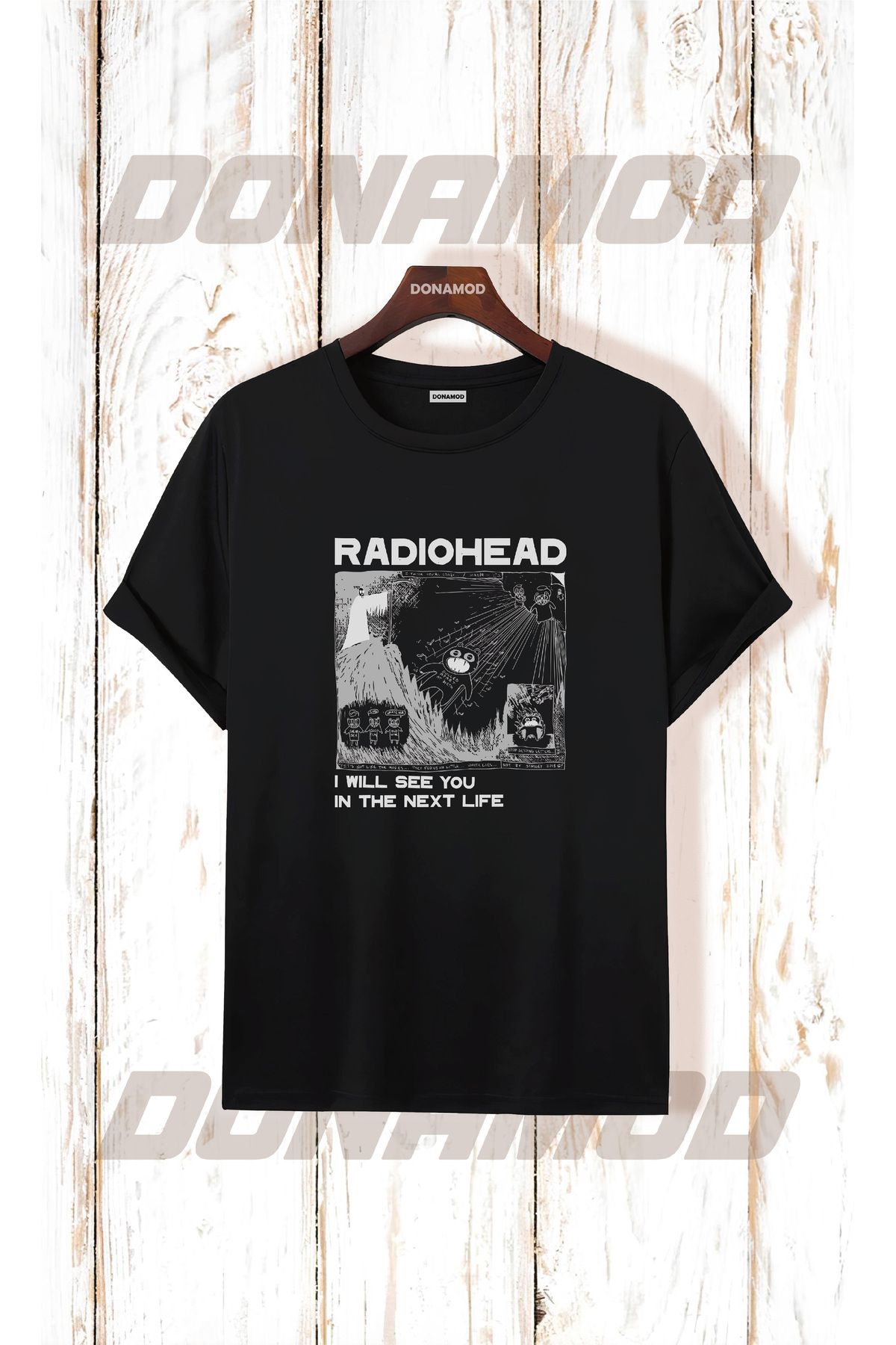 donamod Siyah Beyaz Oversize Radiohead Rammstein Angel Opeth Burzum Rock Metal Black Müzik Tişört T shirt