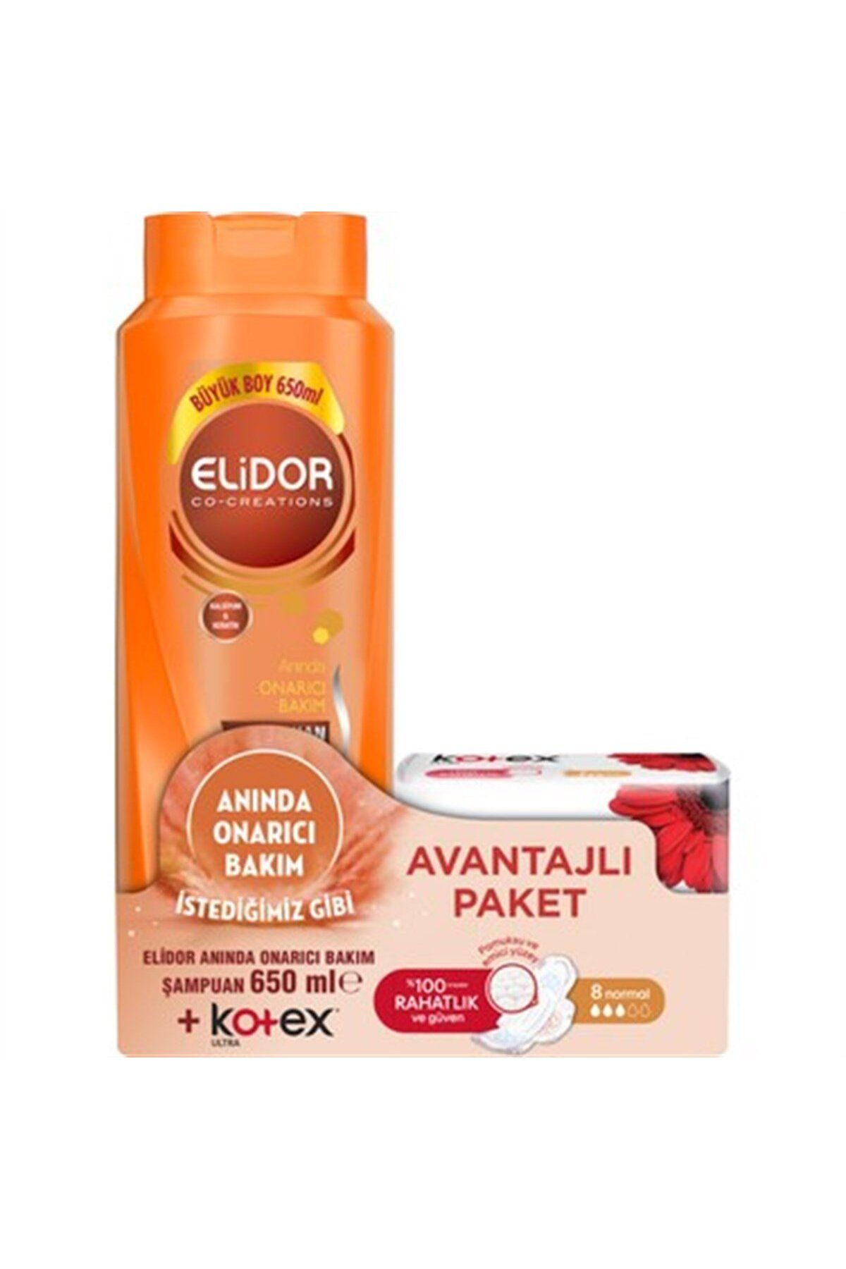 Elidor Anında Onarıcı Bakım Saç Bakım Şampuanı 650 ML + Kotex Ultra Normal 8'li 2'li Set
