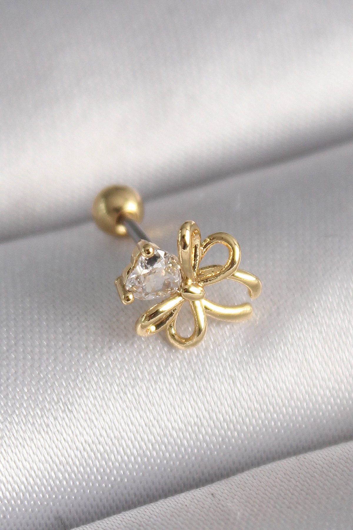robotrend 316L Çelik Gold Renk Zirkon Taş Detaylı Kurdele Model Tragus Piercing