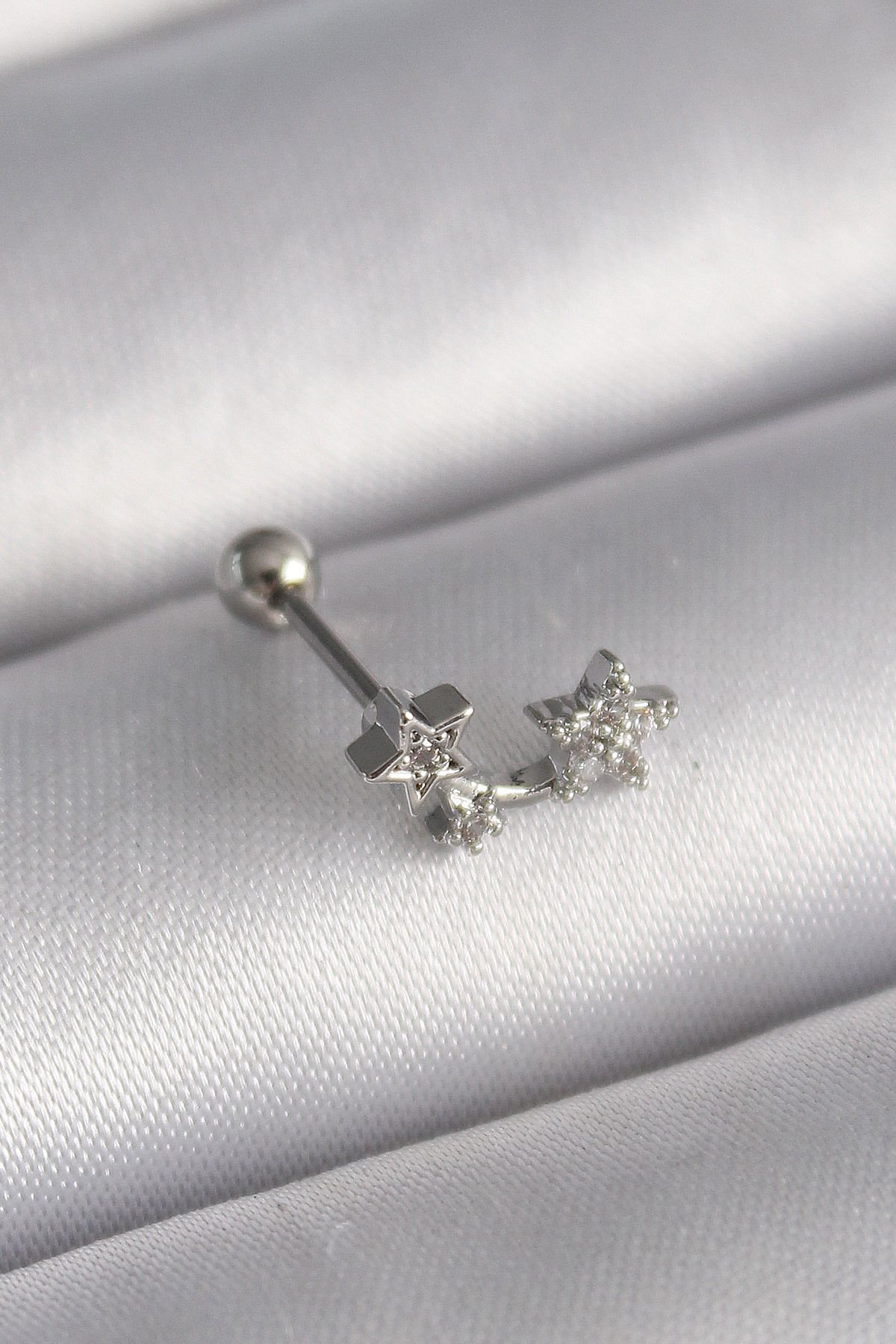 robotrend 316L Çelik Gümüş Renk Zirkon Taşlı Tragus Piercing