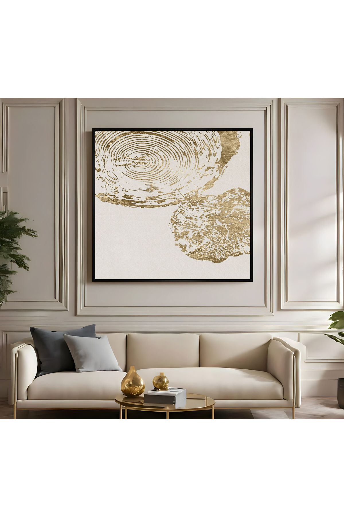 Harikabirev HARİKABİREV|METAL ÇERÇEVELİ KANVAS TABLO KREM GOLD BOHEM MODELİ |CKKARE