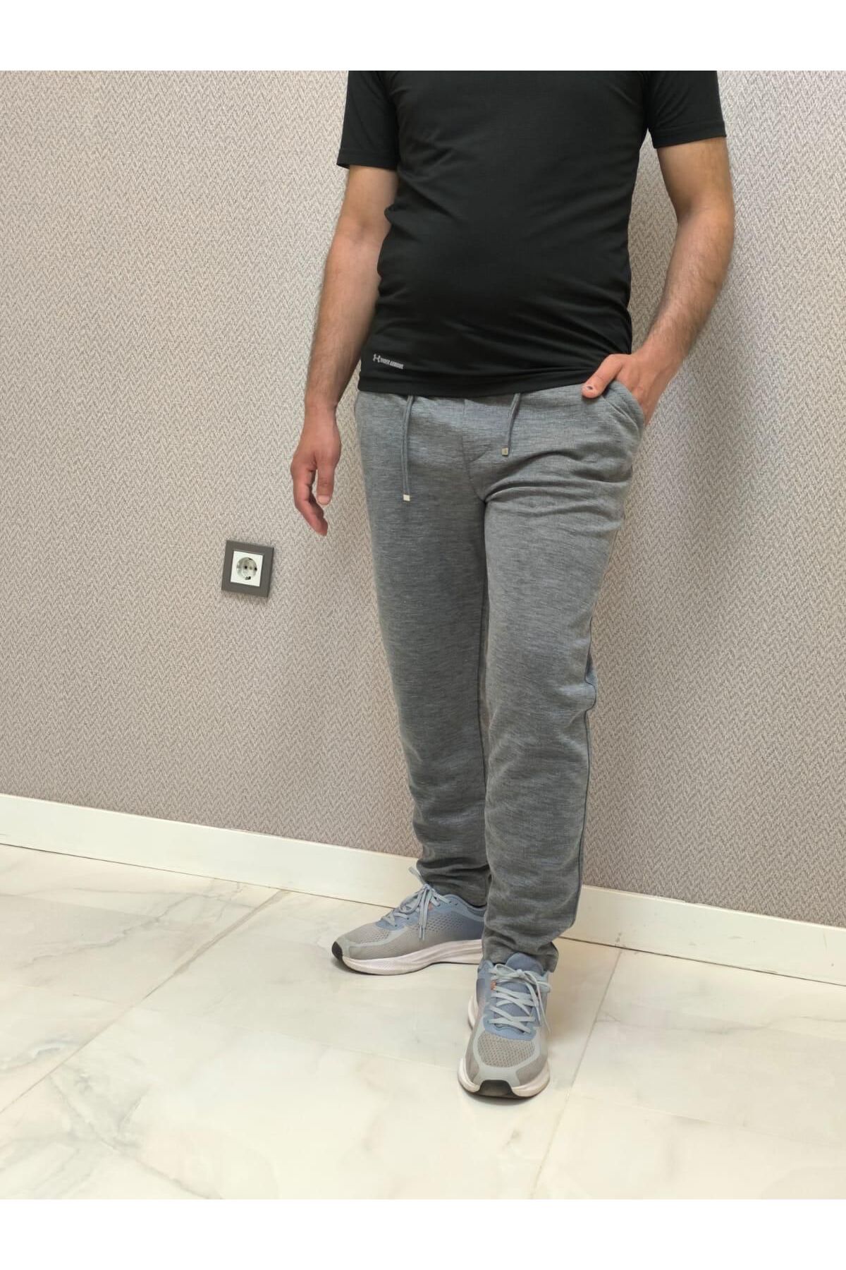 MODA FÜME ERKEK PANTOLON KRAL PİKE KUMAŞ BELİ LASTİKLİ BAĞCIKLI DÜZ PAÇA MODEL