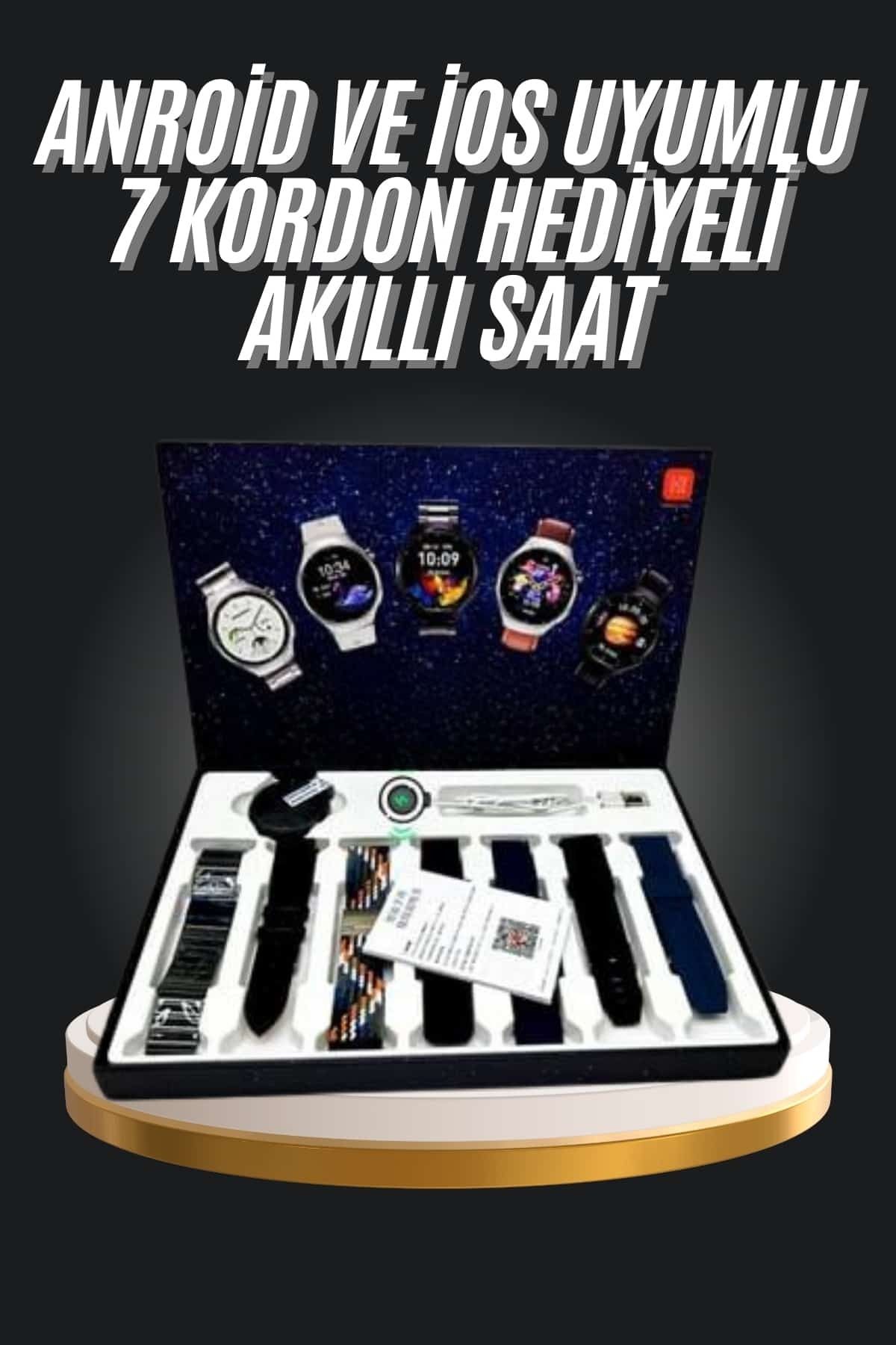 teknodayım 7 Kordonlu Akıllı Saat Siyah Kasa Dokunmatik Ekran Uyku ve Sağlık Takibi