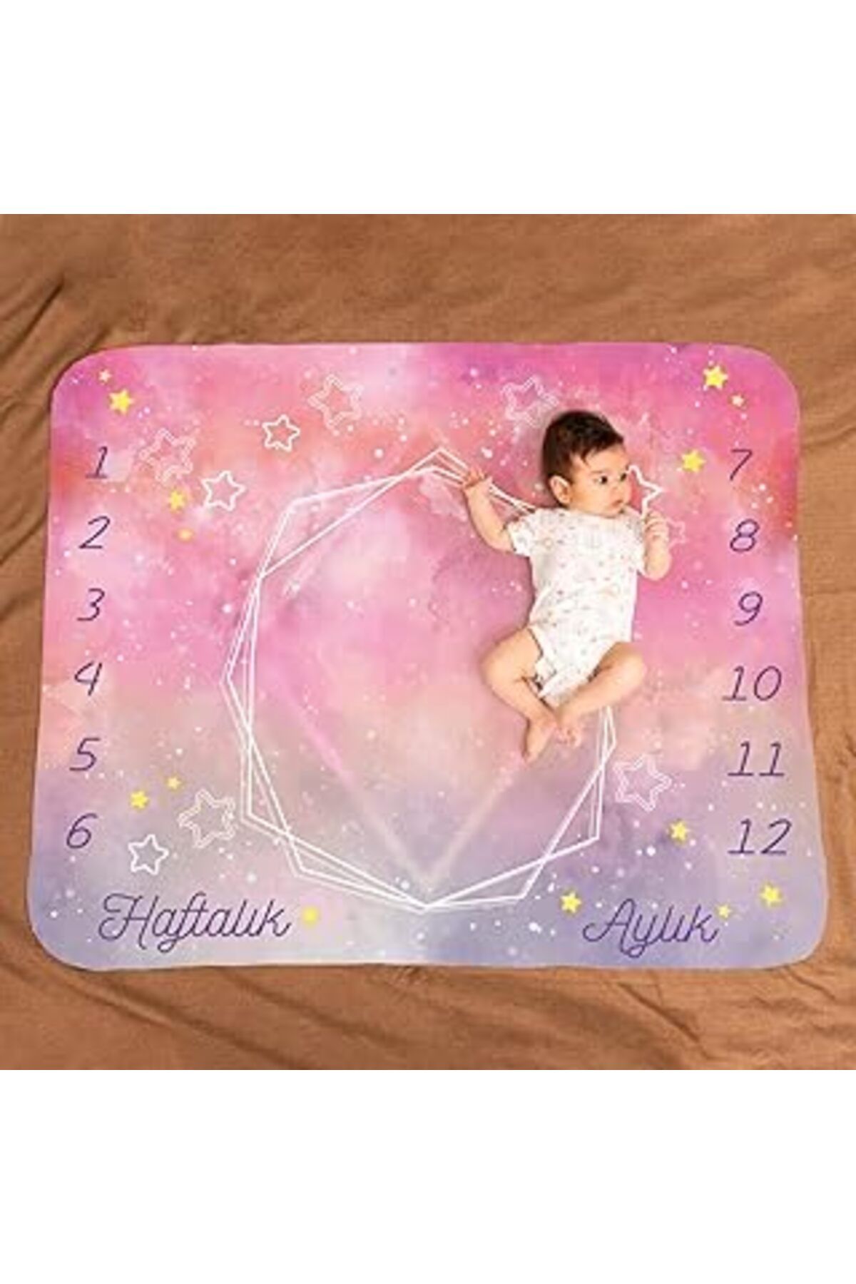 NZM TİCARET Pembe Uzay Macerası Baby Shower Hediyesi Fotoğraf Çekim Battaniyesi