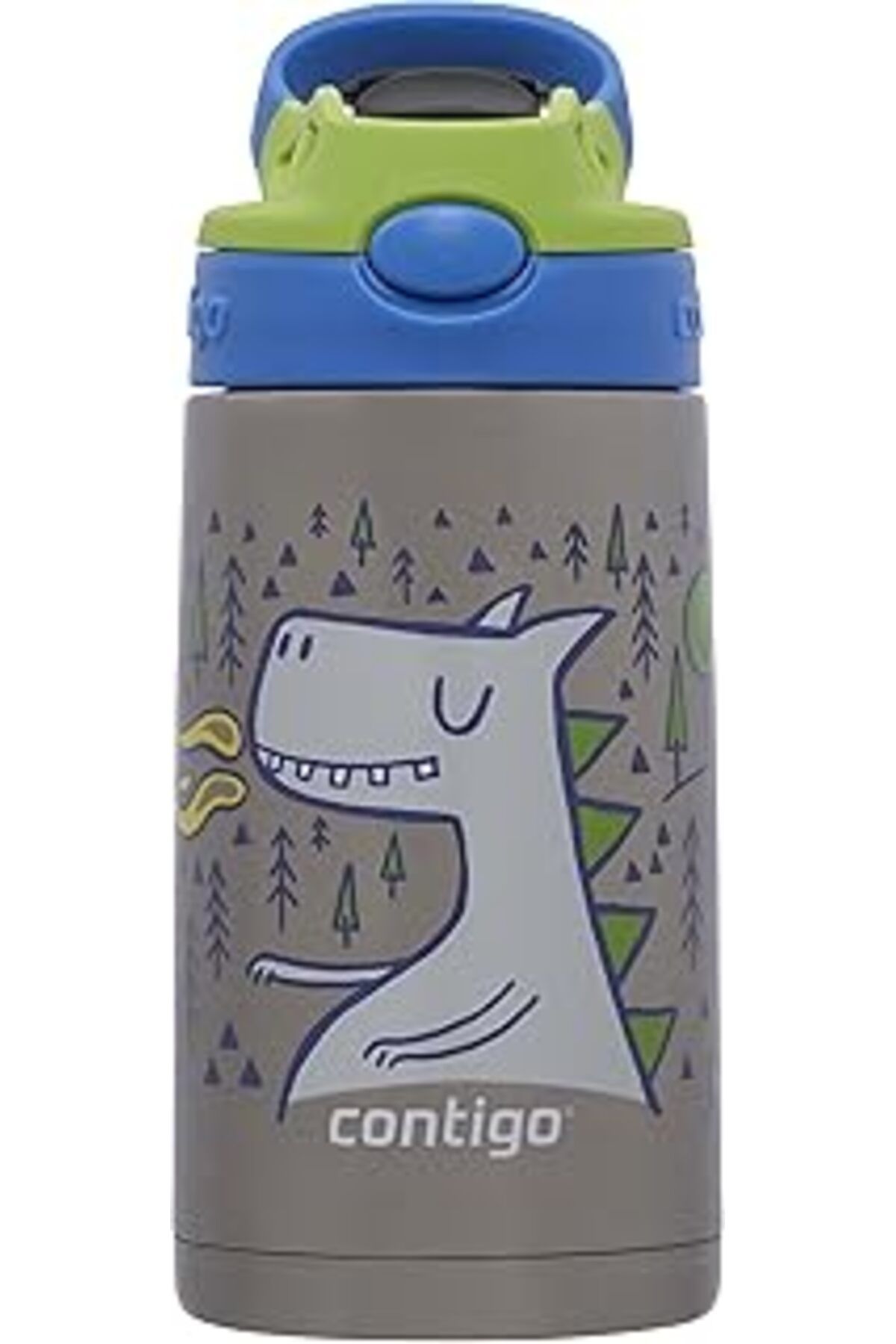 NETWORK ART Contigo Üniseks Easy Clean Autospout çocuk içecek şişesi, pipetli,Stainless Steel,Mavi,380 ml,Dragon