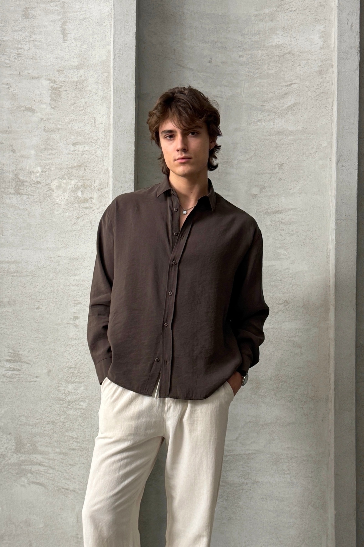 HYMAN  Erkek Oversize Modal Gömlek - Görsel 7