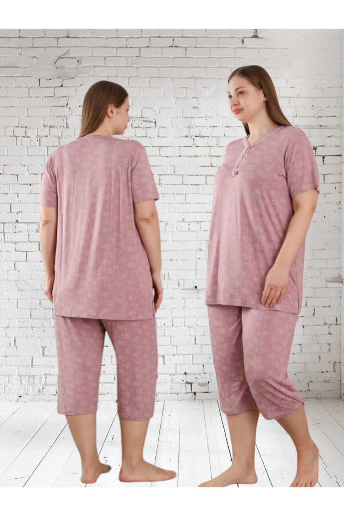 Freeista Gülkurusu Bermuda Pijama Takımı Çiçek Desen Likralı Viskon