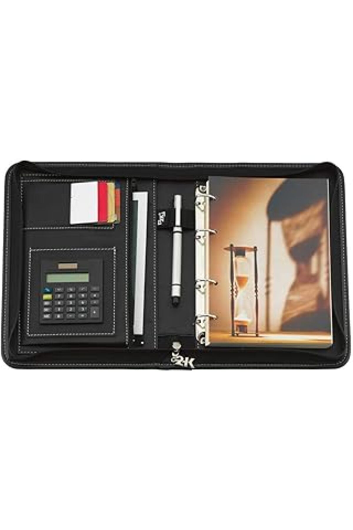robotrend 2k 5280 Ajanda Tarihsiz Kareli Suni Deri Fermuarlı 4 Halka Mekanizmalı Hesap Makineli Organizer,