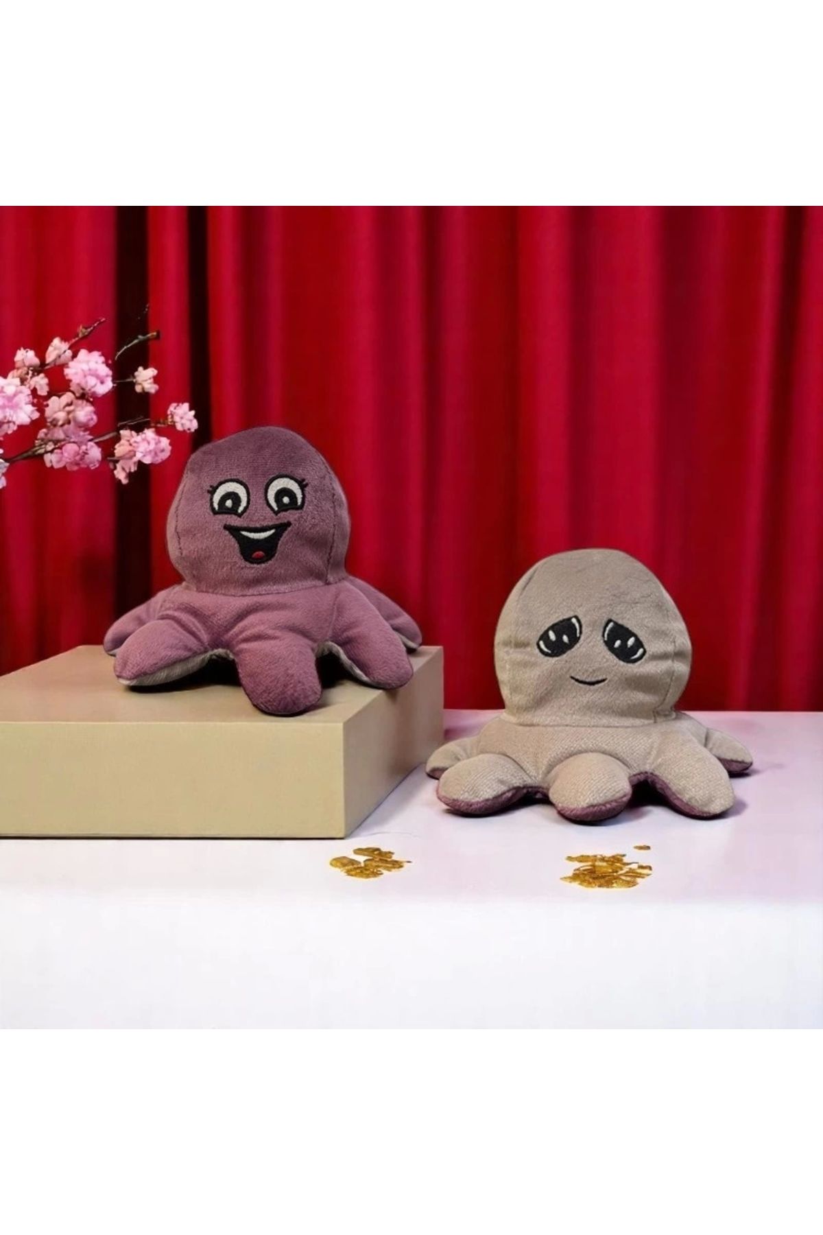 Wionland Bordo Beyaz Mood Ahtapot Peluş