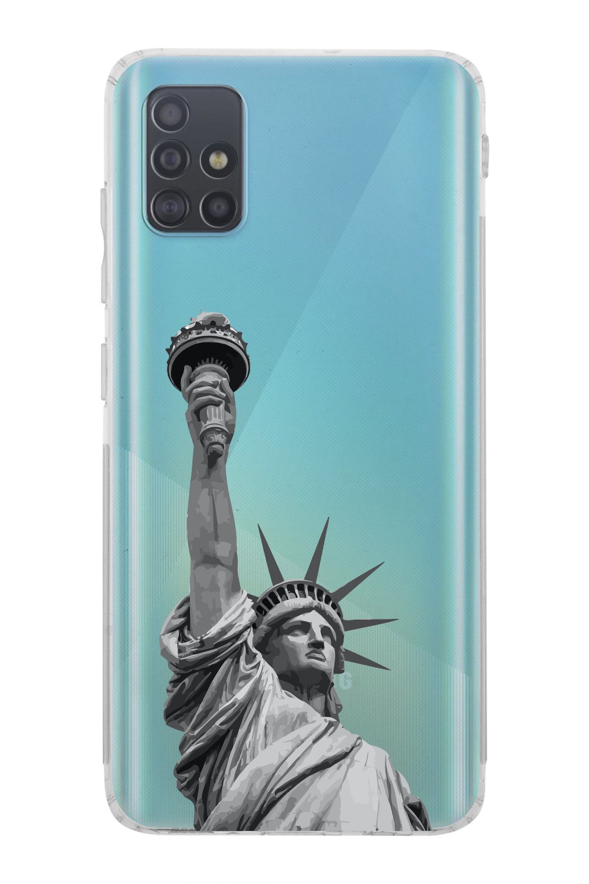 moonset Samsung Galaxy A71 Uyumlu Özgürlük Heykeli Tasarımlı Baskılı Şeffaf Telefon Kılıfı