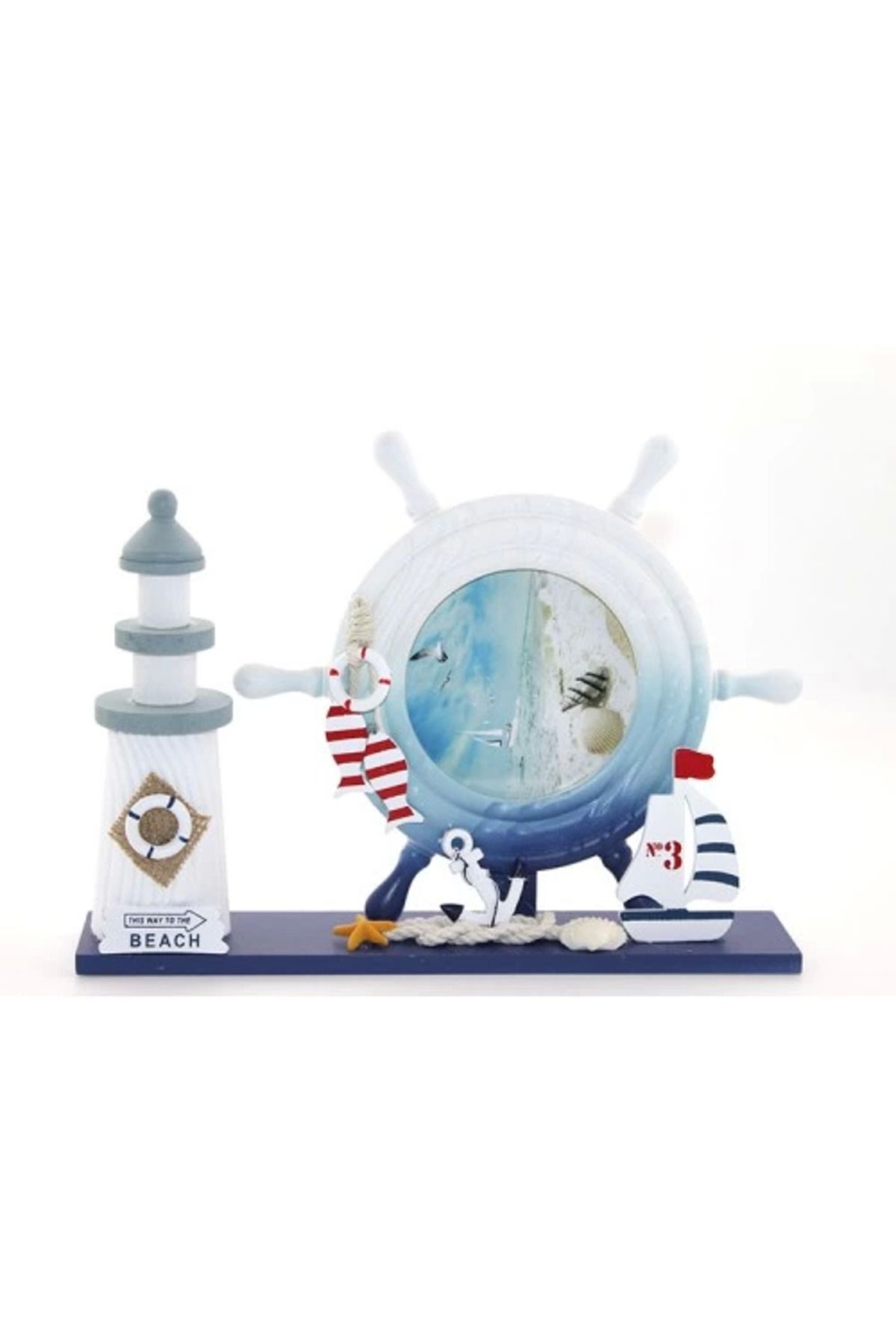 MELFSHOP Ahşap Marin Deniz Feneri Dümenli Çerceve Model 1