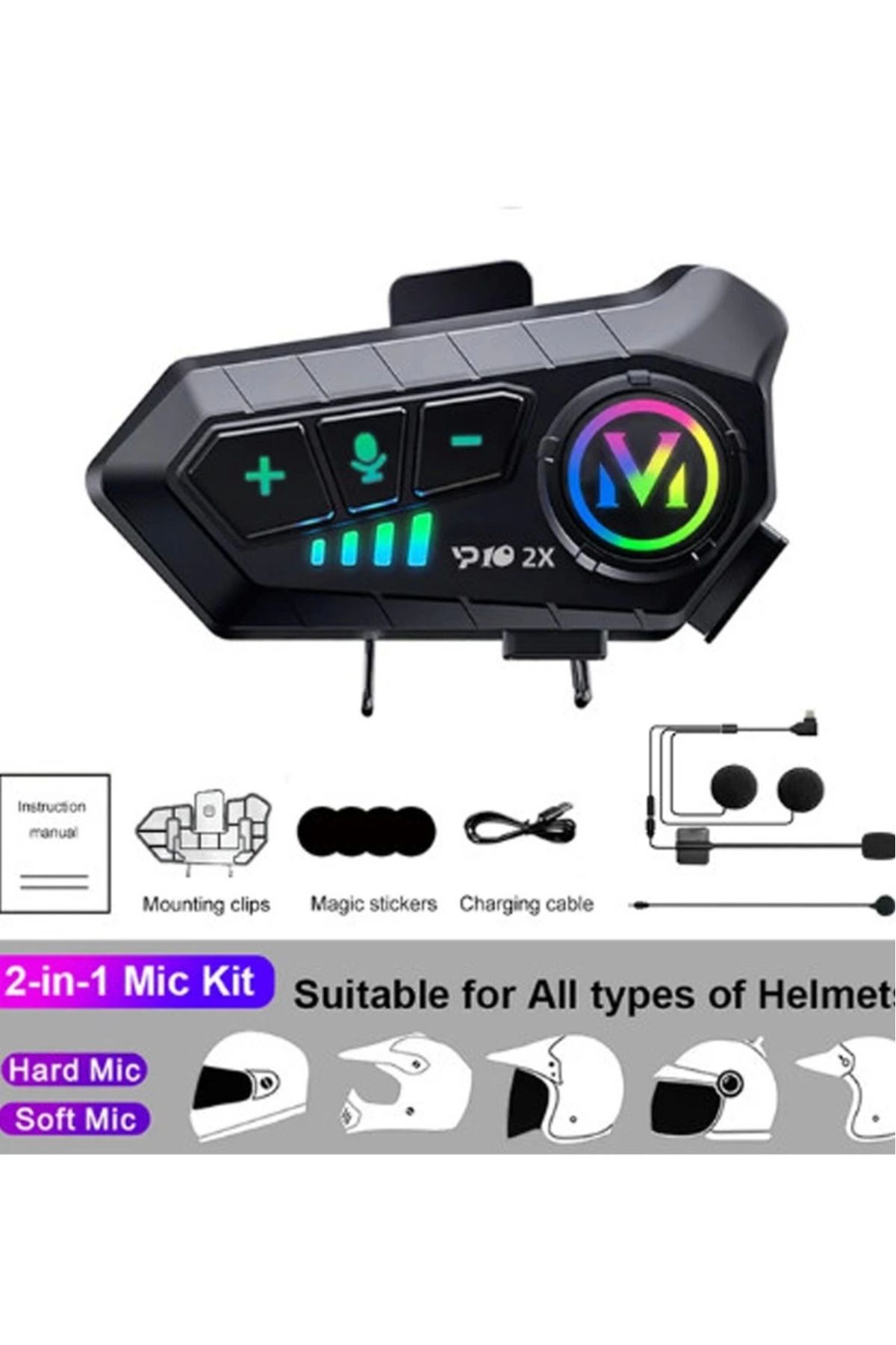 thebestnzm Y10 2x Motosiklet Kask Intercom Çift Eşleşme Rgb Işıklı Bluetooth Kulaklık 5,3